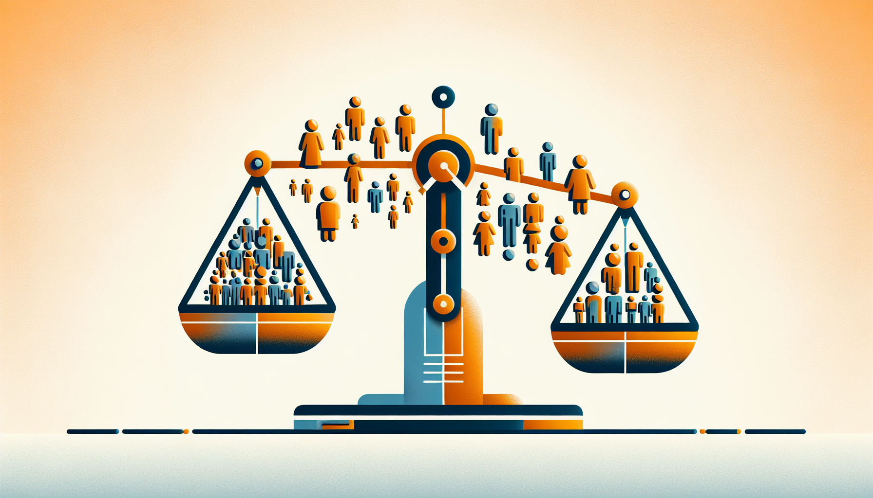 고령 인구와 경제활동 인구의 불균형을 저울로 표현한 인구 구조 일러스트