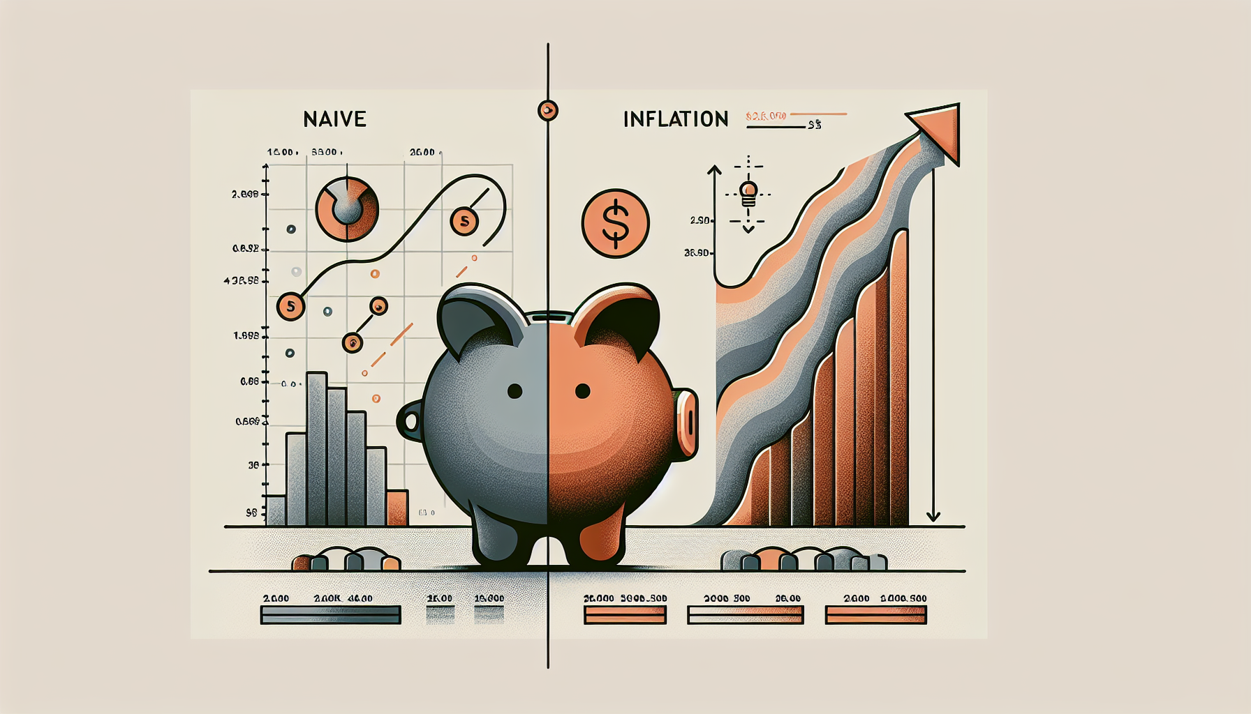 인플레이션을 반영한 은퇴 자산 계산의 차이를 보여주는 재무 설계 일러스트