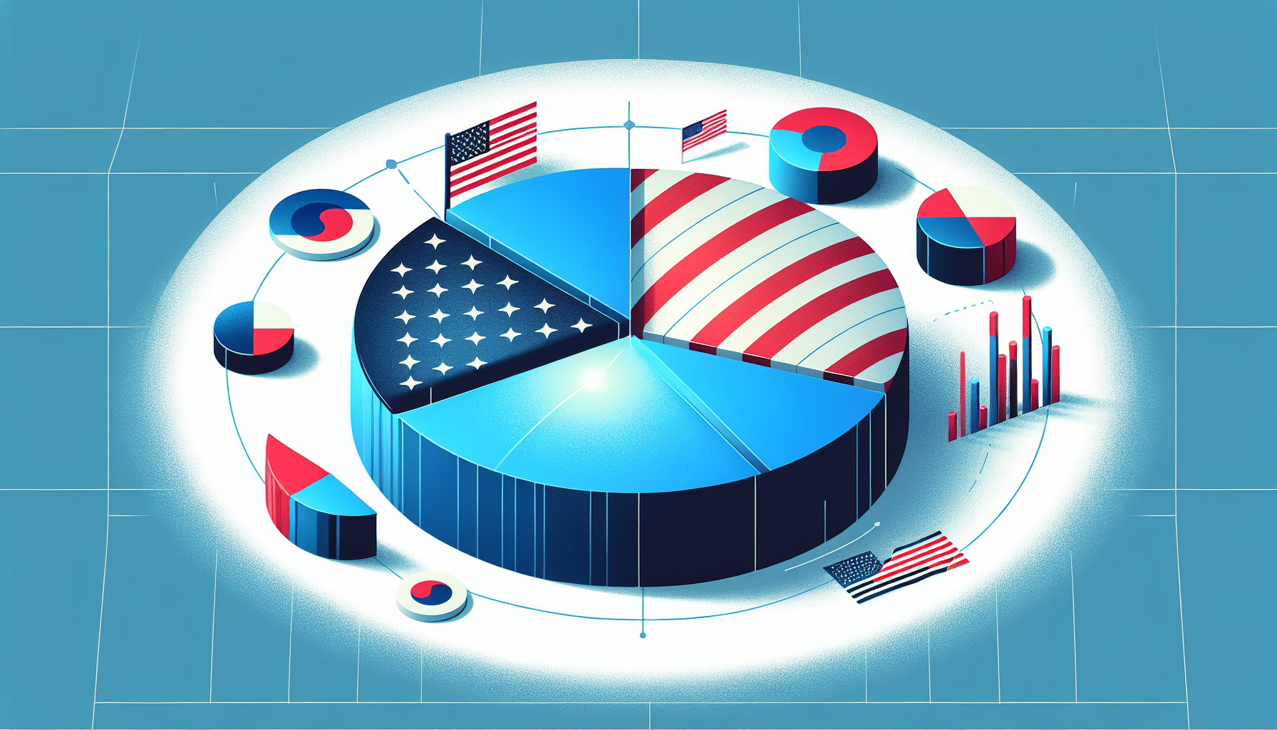 미국 비중이 과도한 포트폴리오 구성과 리스크를 나타내는 파이차트 일러스트