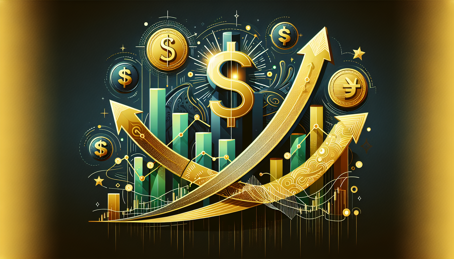 달러 약세 시 금 가격 상승, 신흥국 통화 강세, 비미국 주식 강세의 연관성을 보여주는 자산 흐름 일러스트