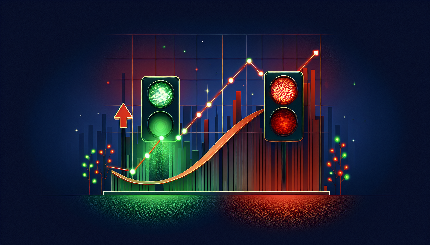 수익률 곡선 역전과 경기 침체 신호를 신호등으로 표현한 장단기 금리차 일러스트