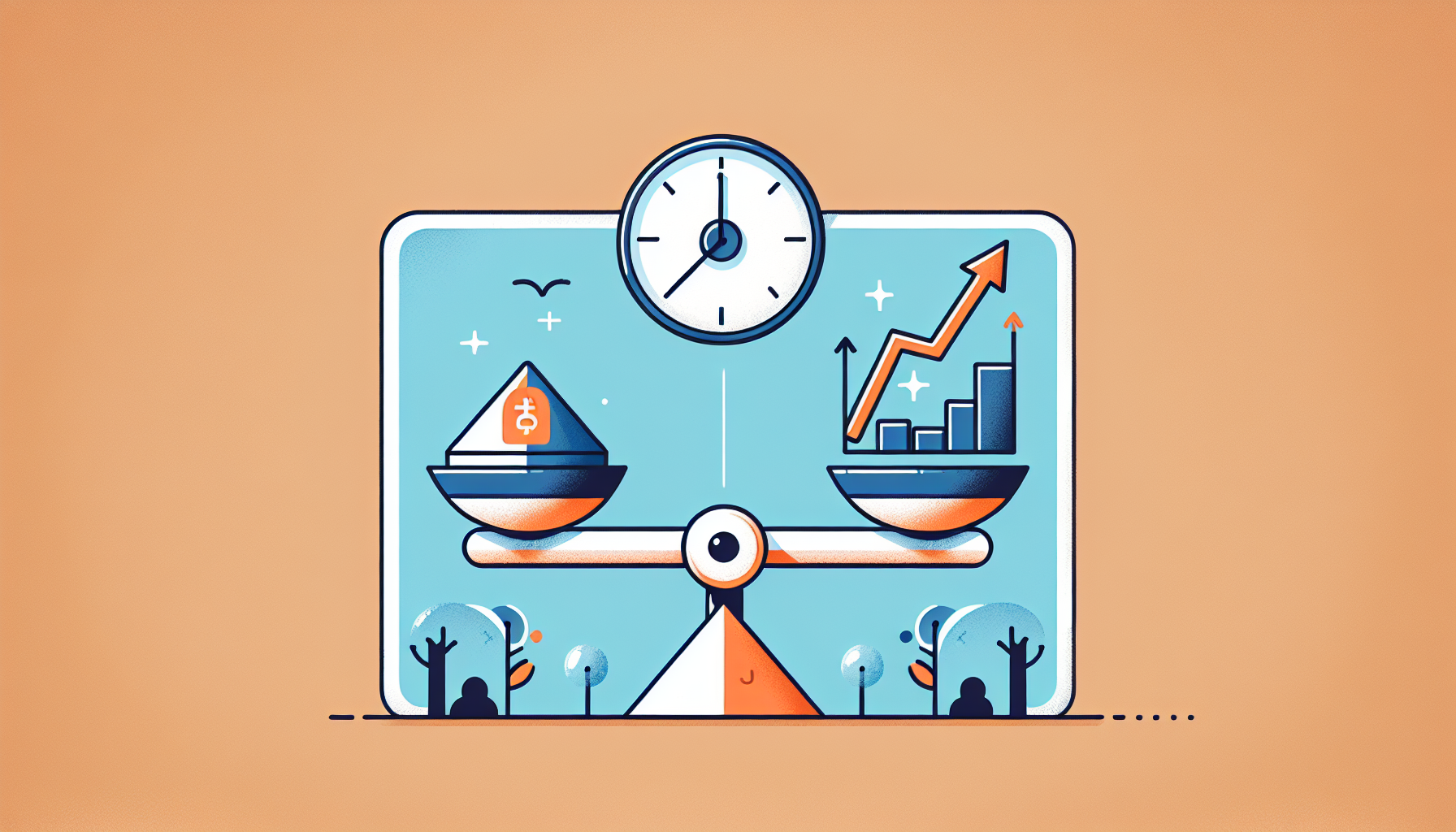 금리와 채권 가격의 역관계를 시소로 표현한 채권 투자 원리 일러스트