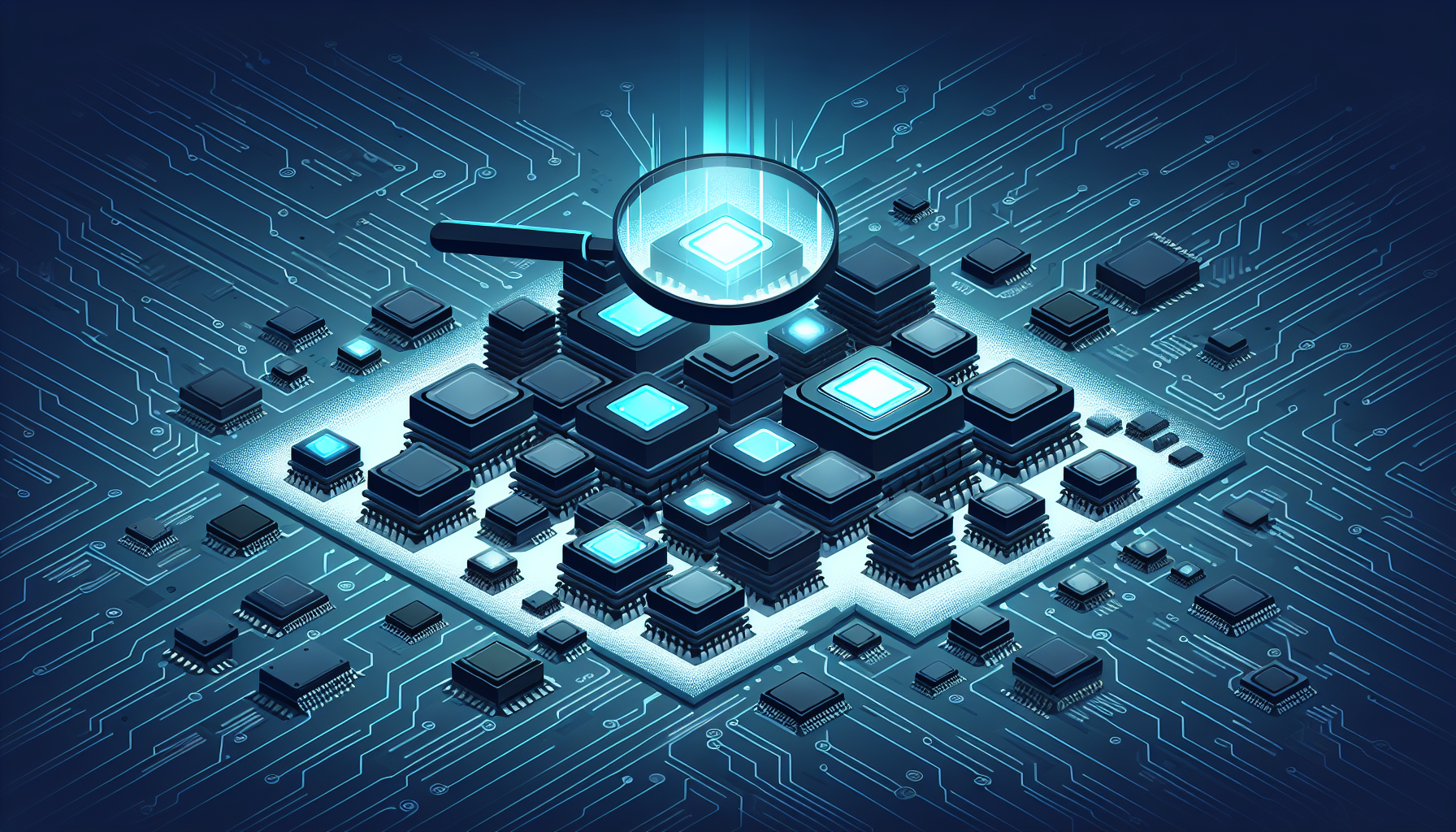 AI 반도체 옥석 가리기 전략을 표현한 반도체 칩 일러스트