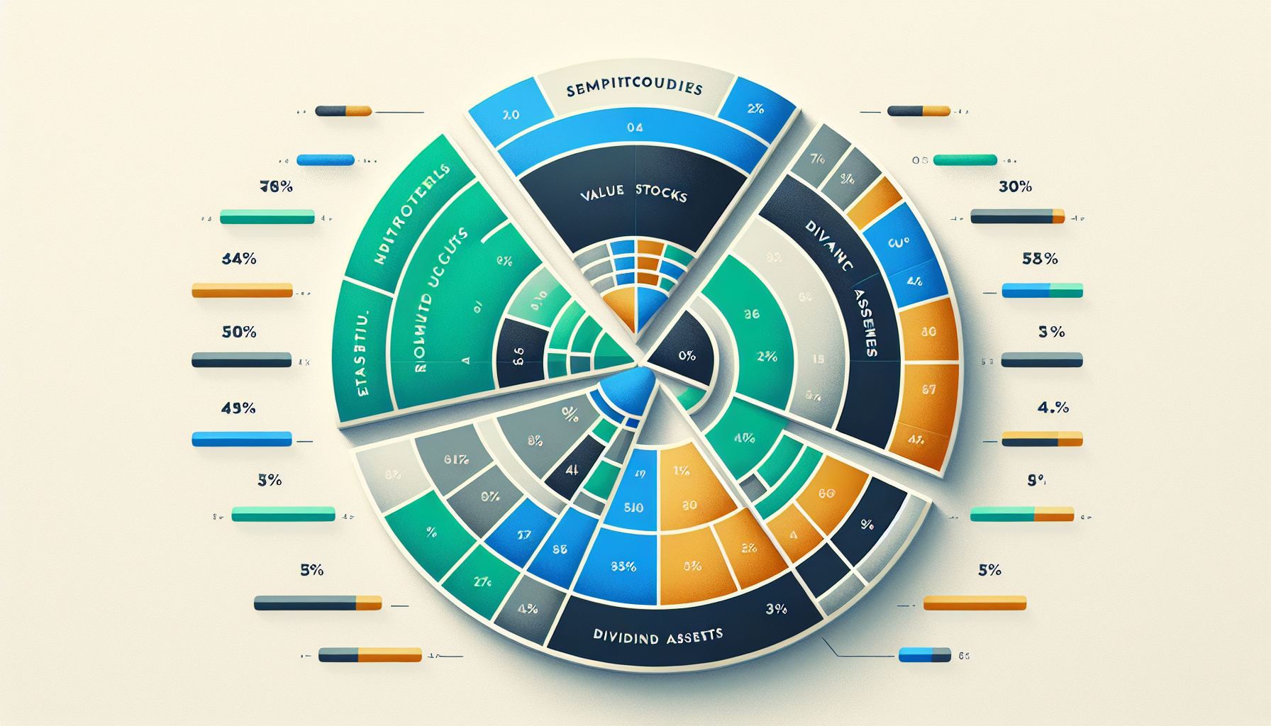 투자 성향별 ETF 포트폴리오 배분을 시각화한 파이차트 일러스트