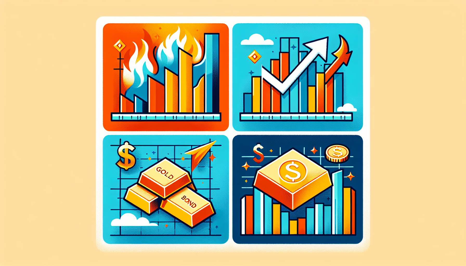 경제 성장률과 물가 상승률에 따른 4가지 시나리오와 강세 자산을 나타낸 매트릭스 다이어그램