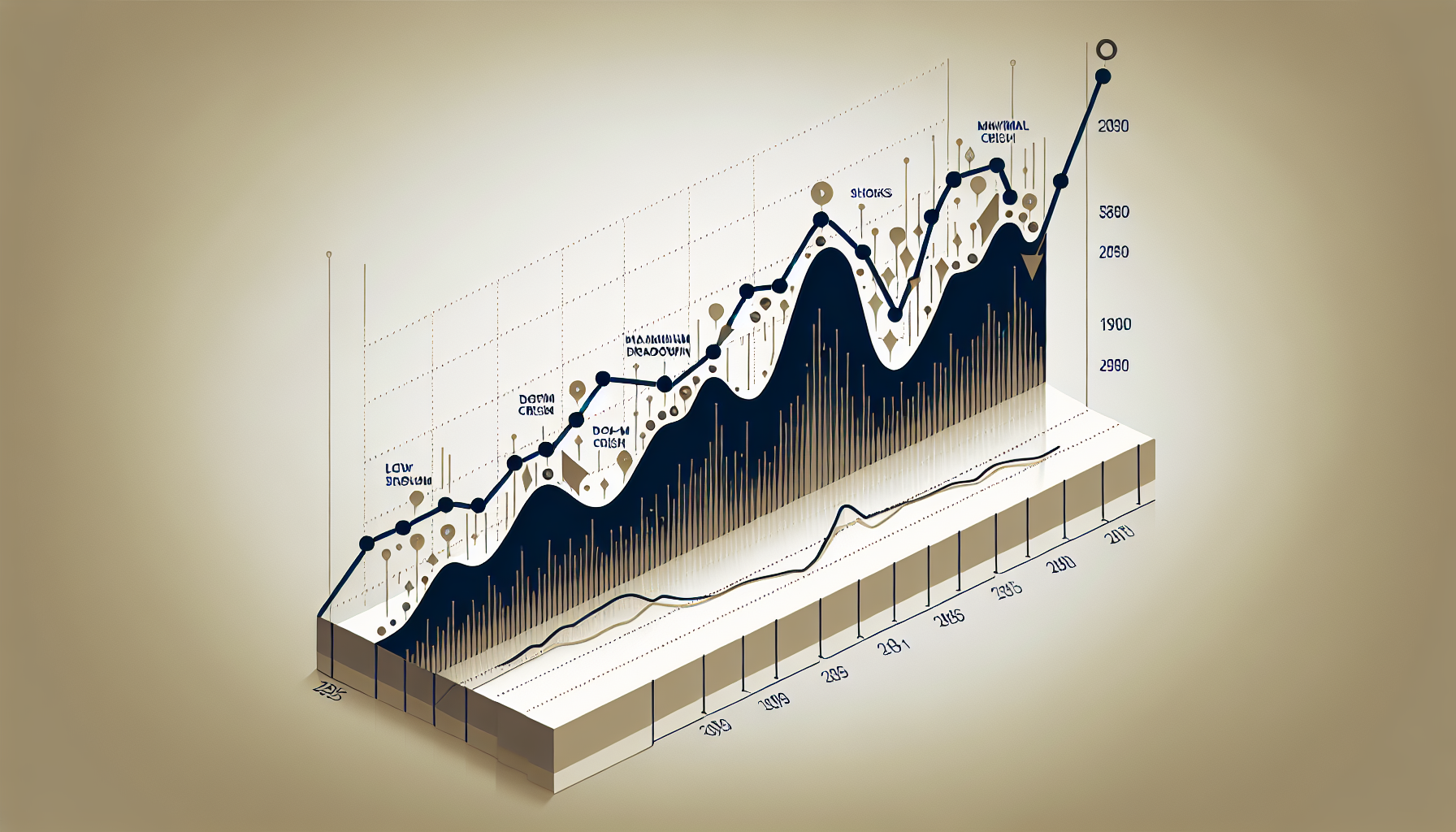 50년간 4자산 포트폴리오의 장기 성과와 낮은 최대 낙폭을 보여주는 그래프 일러스트