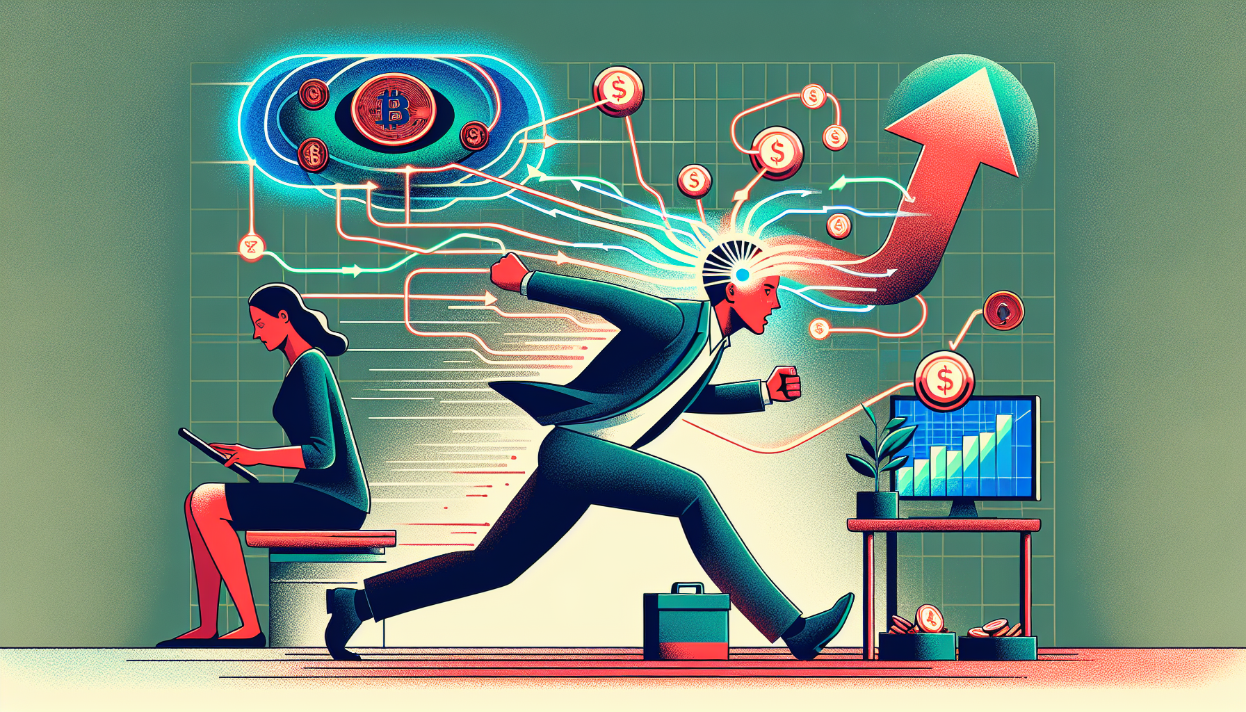 잦은 매매 중독과 거래 수수료 손실을 표현한 주식 투자 심리 일러스트