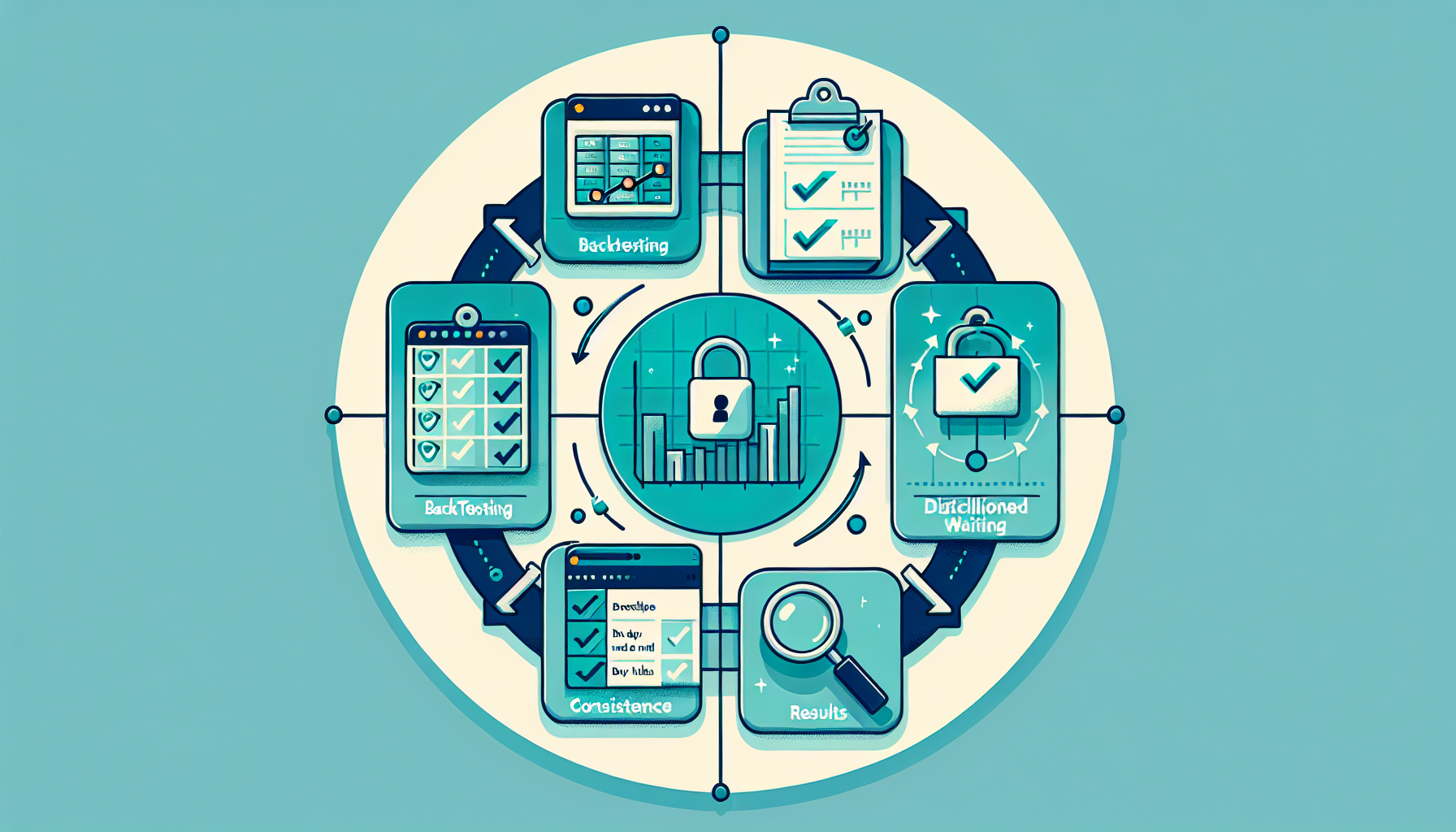 주식 투자 심리 편향 극복을 위한 4단계 전략 수립 프로세스 일러스트