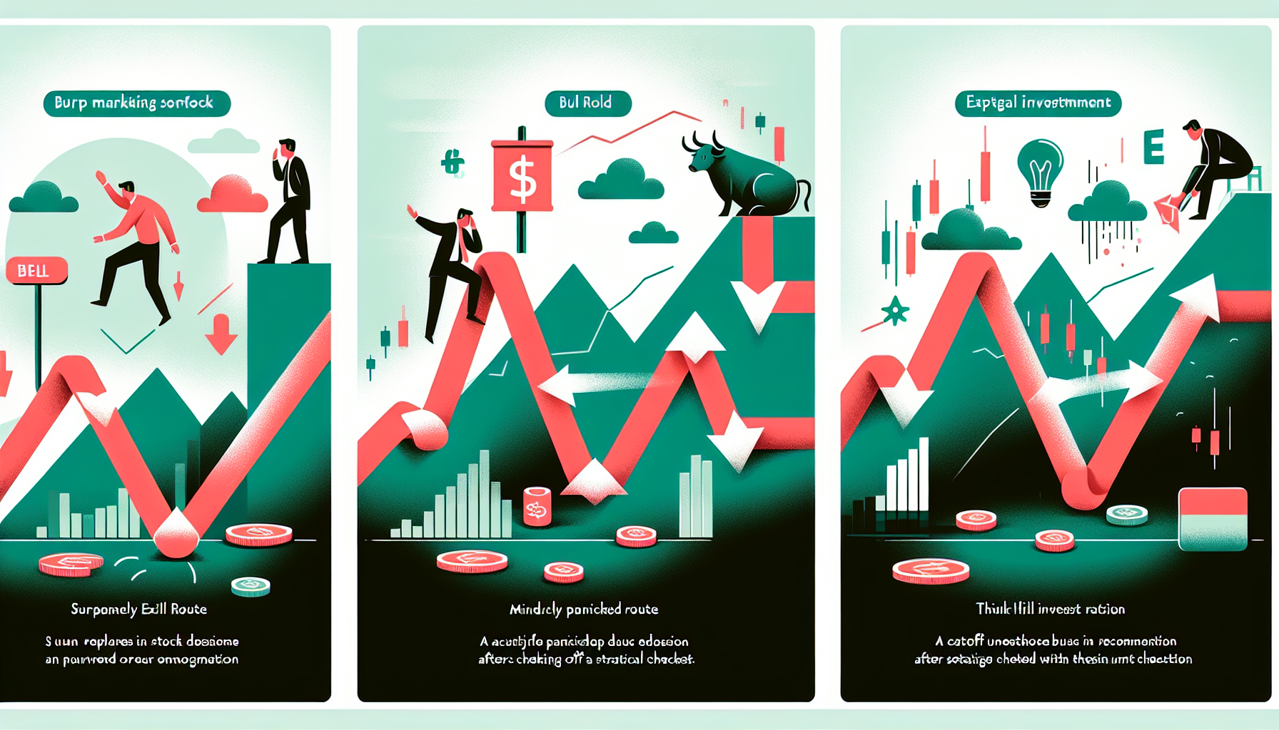 주식 투자 심리 편향 상황별 올바른 대응 방법을 비교한 시나리오 일러스트
