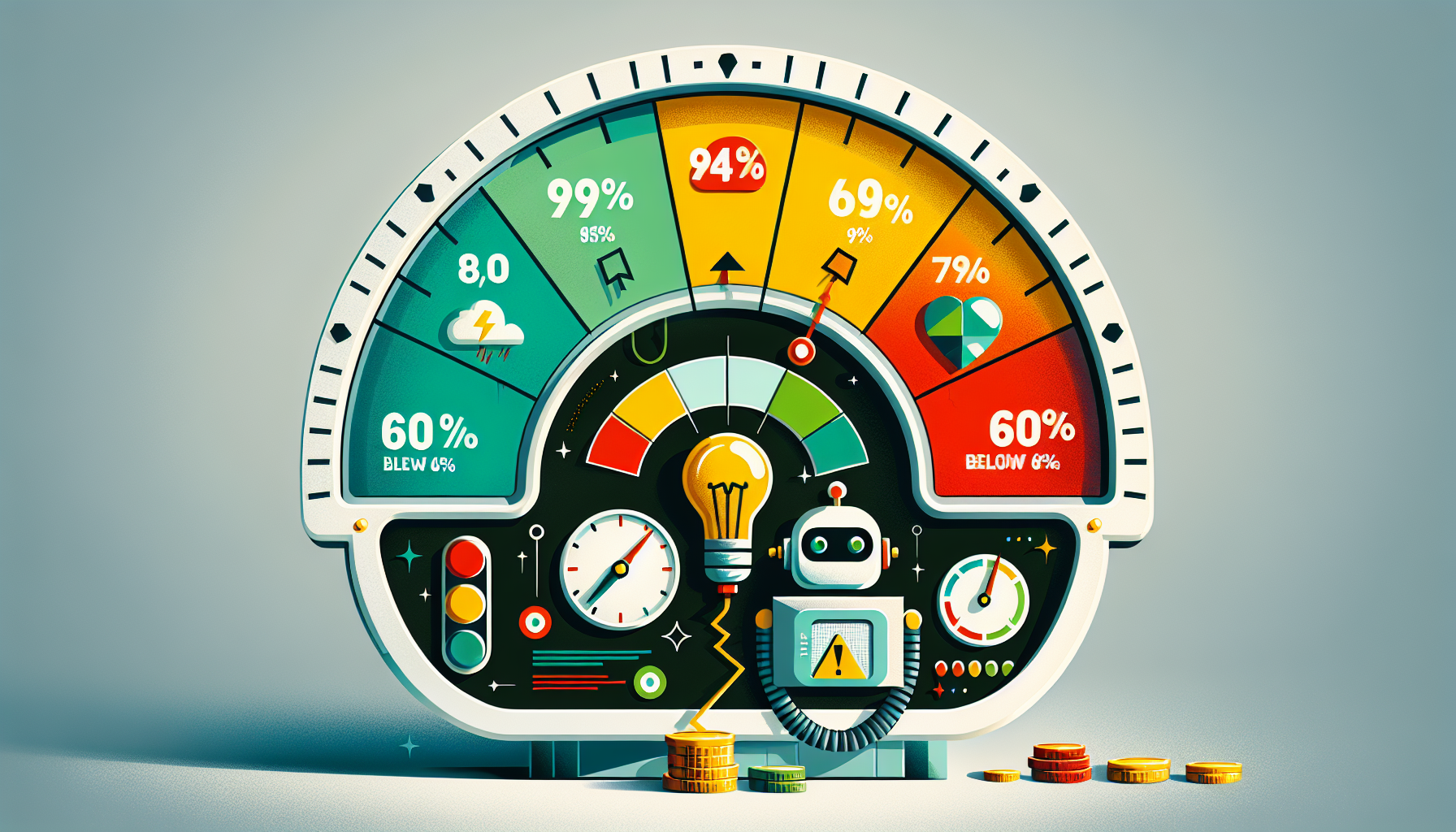 AI 시스템 평가 점수별 대응 전략 - 정확도 구간에 따른 상태 판단과 문제 해결 가이드 일러스트