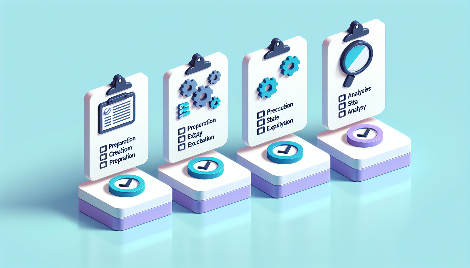 AI 평가 자동화 체크리스트 - 사전 준비, 평가 실행, 분석 및 개선 단계별 준비사항 일러스트