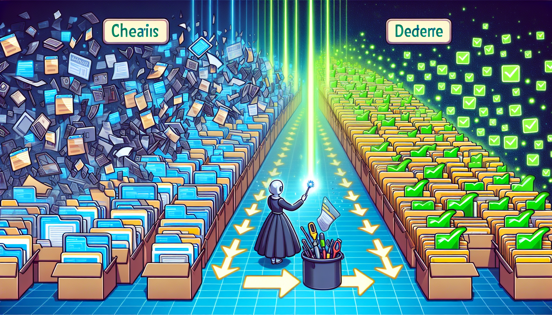 AI가 스크린샷 파일명을 자동으로 정리하는 과정을 보여주는 전후 비교 이미지