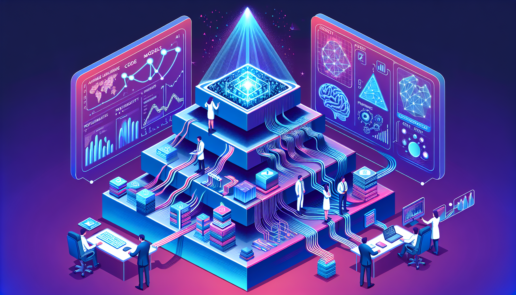 AI 기술 생태계의 다양한 전문 직무를 보여주는 계층형 구조도 - ML 엔지니어, 데이터 사이언티스트, AI 프로덕트 매니저, 프롬프트 엔지니어