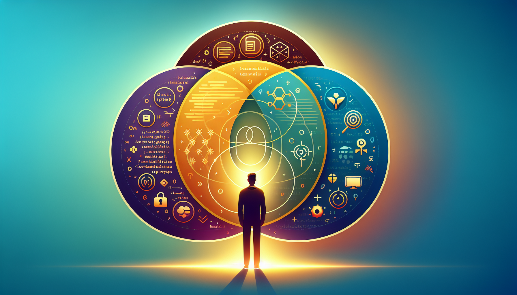 여러 분야의 역량을 조합한 π자형 인재 개념도 - 다양한 기술을 상위 20% 수준으로 결합하여 독특한 가치를 창출하는 모습