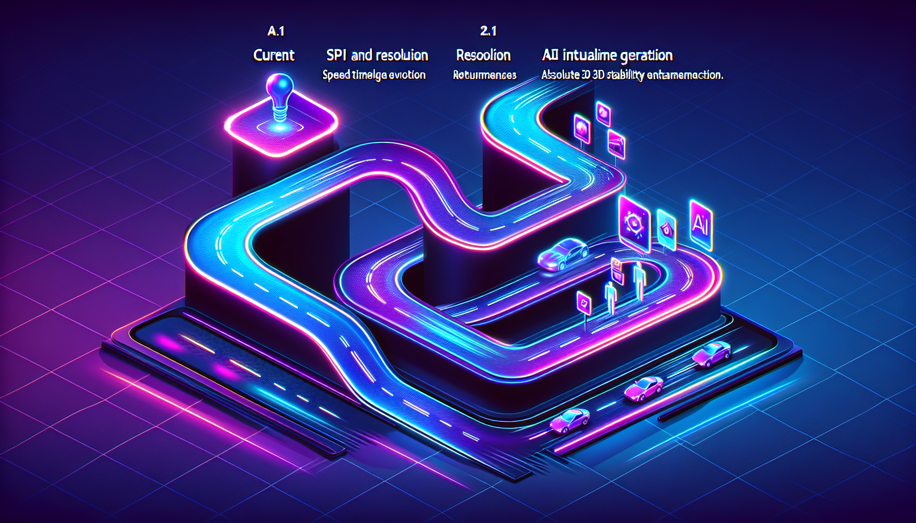 AI 이미지 생성 기술 미래 전망 - 단기 3개월, 중기 6개월, 장기 1-2년 발전 로드맵 일러스트