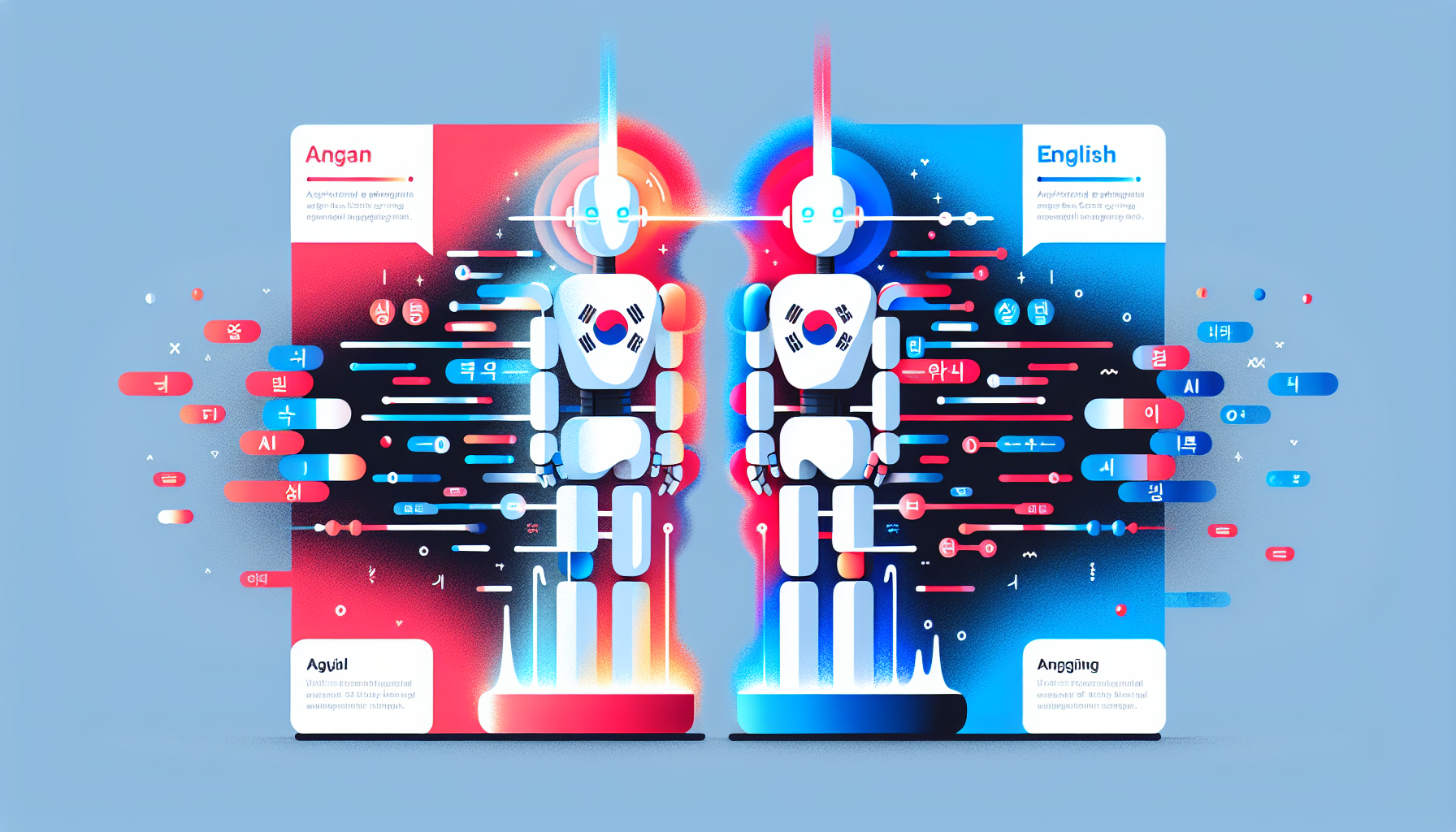 AI 모델 한글 vs 영어 성능 차이 비교 - ChatGPT와 Gemini의 언어별 이해도를 시각화한 일러스트