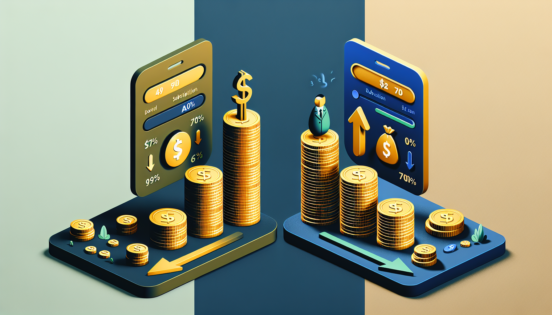 AI 이미지 생성 비용 절감 효과 - 기존 디자이너 외주 비용 대비 AI 활용 시 70% 비용 절감 비교 일러스트