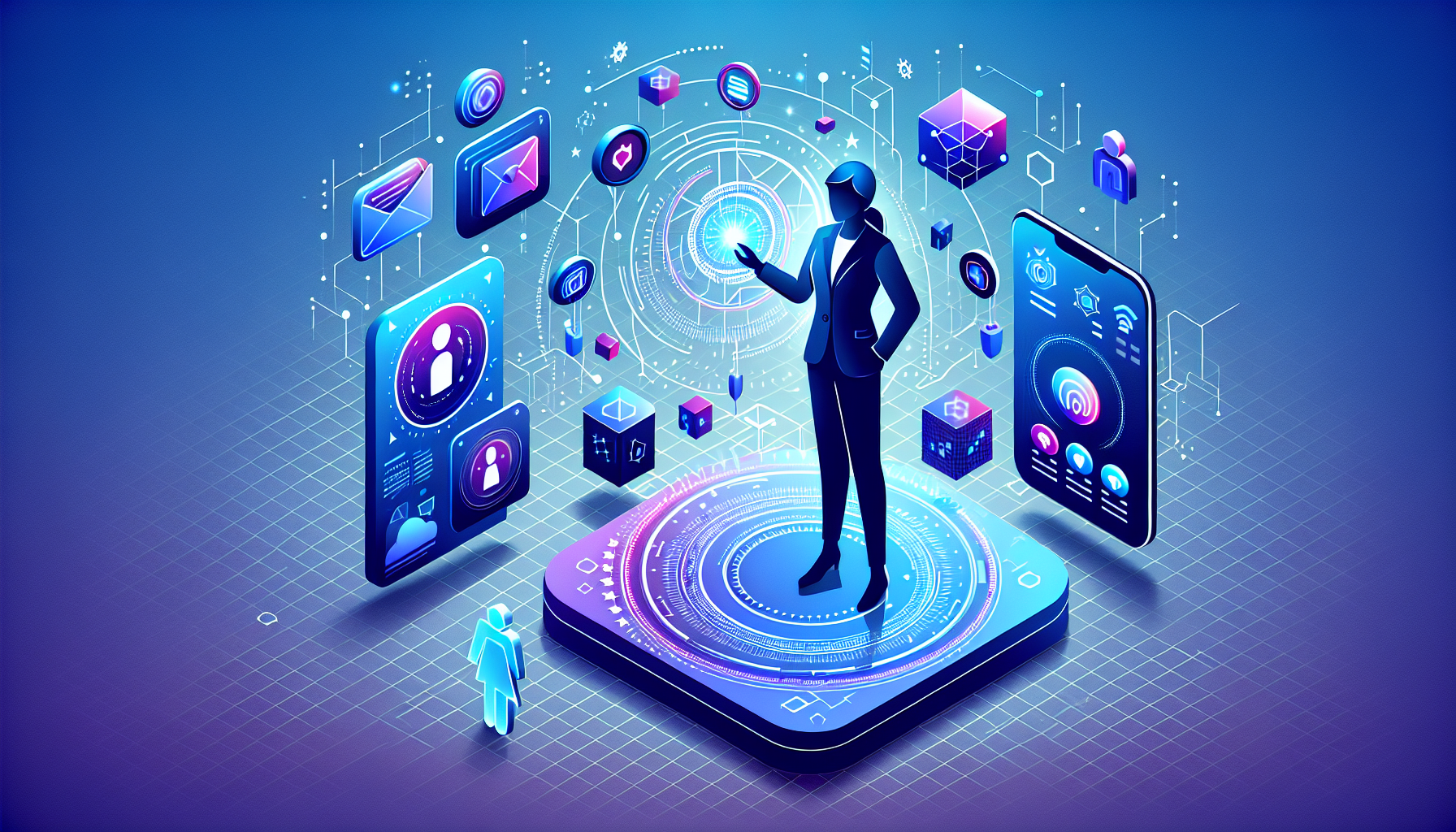 AI 도구를 활용하는 전문가를 표현한 일러스트 - 노코드 툴과 생산성 향상