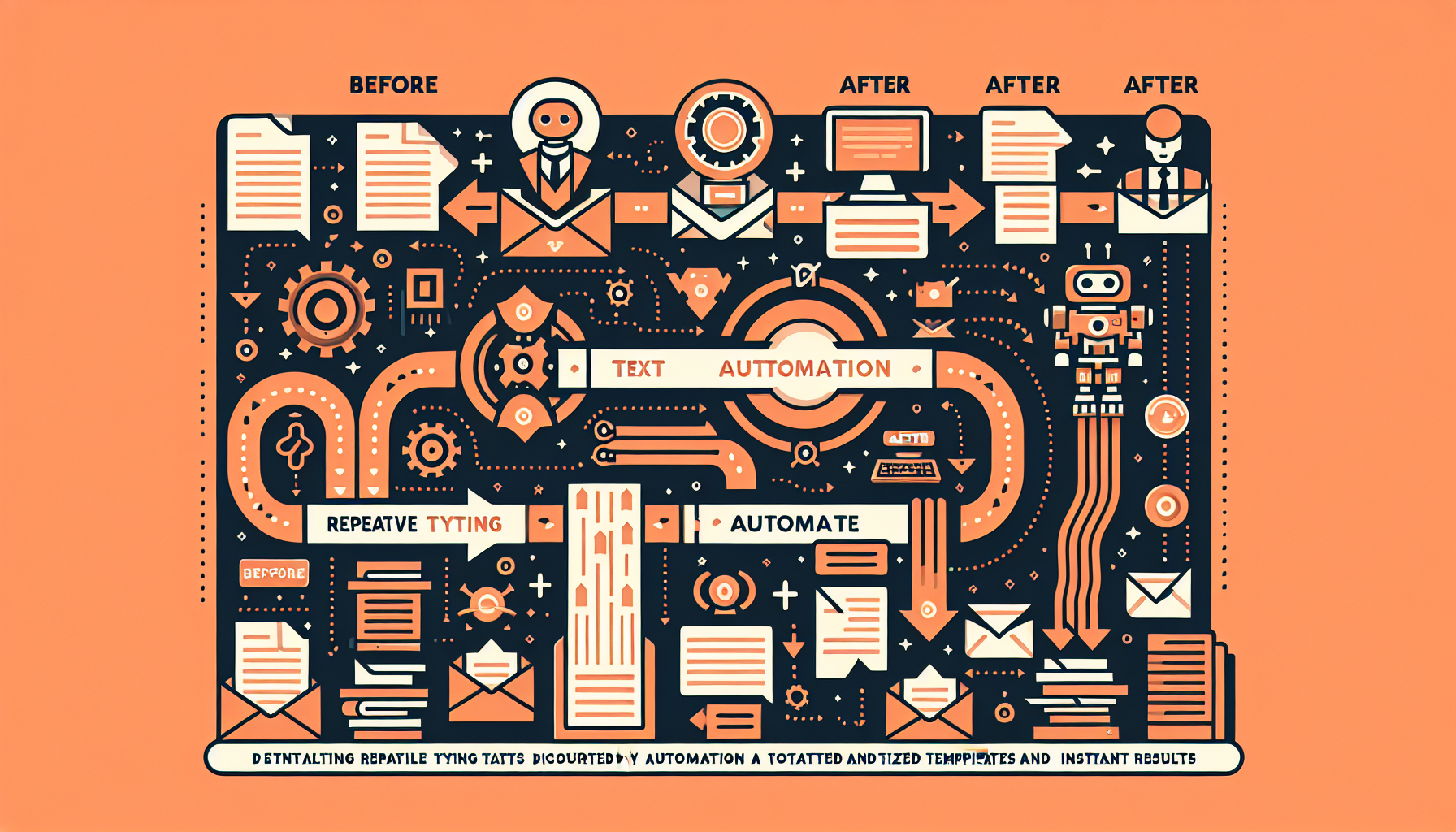 텍스트 자동화 워크플로우 다이어그램 - 반복 작업 제거 과정