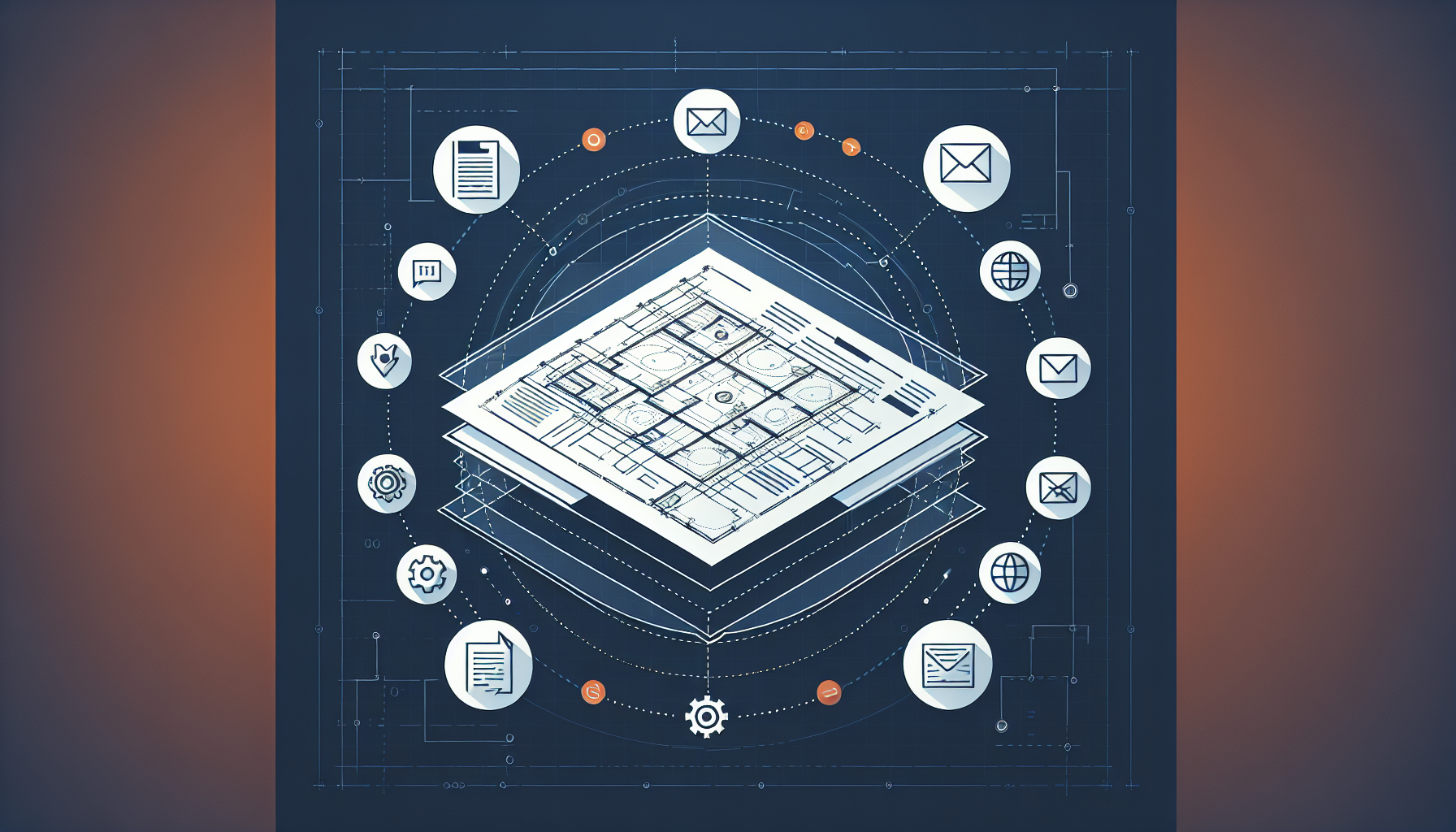 워크플로우 설계를 위한 SOP 문서 작성의 중요성을 표현한 청사진 일러스트