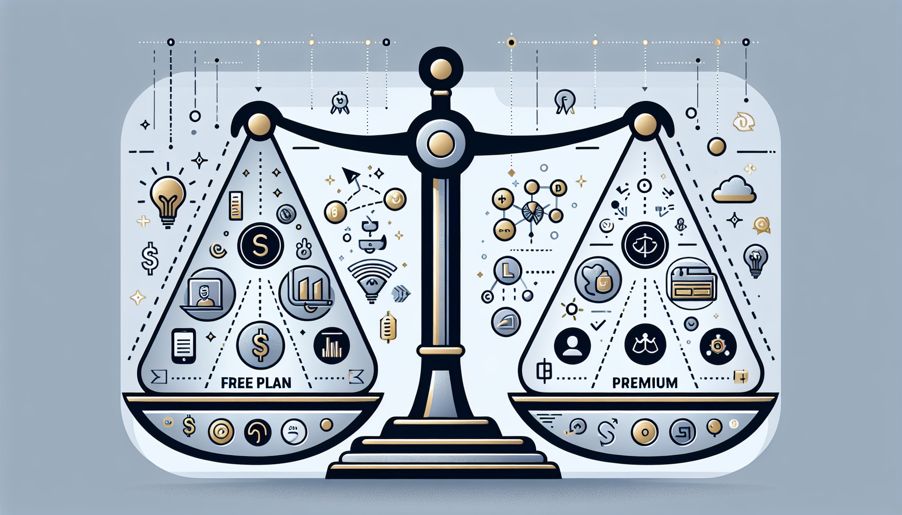 AI 디자인 플랫폼의 무료 플랜과 유료 플랜 비교 일러스트