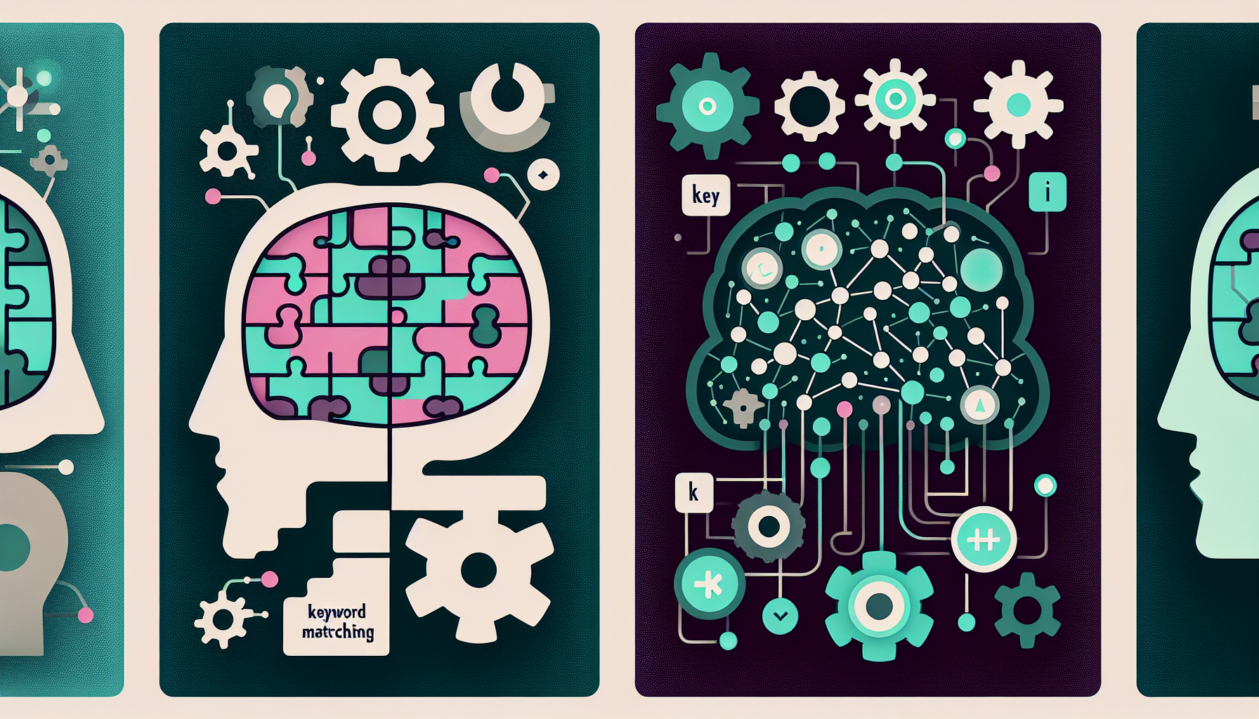 기존 검색 엔진의 키워드 매칭 방식과 AI 검색의 맥락 이해 능력 비교 다이어그램