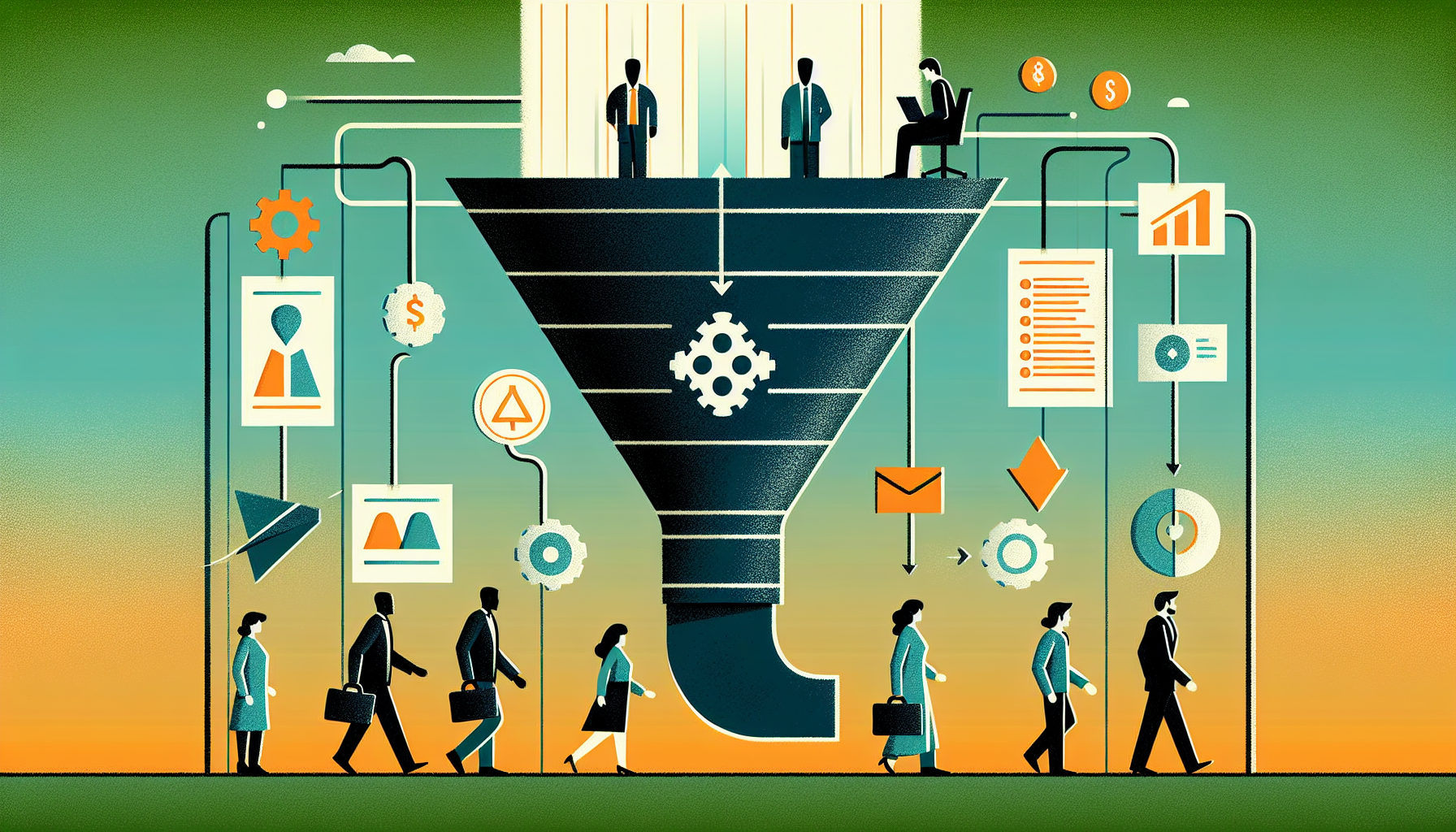 AI 기반 자동화로 업무 자동화의 민주화가 이루어지는 과정을 표현한 일러스트