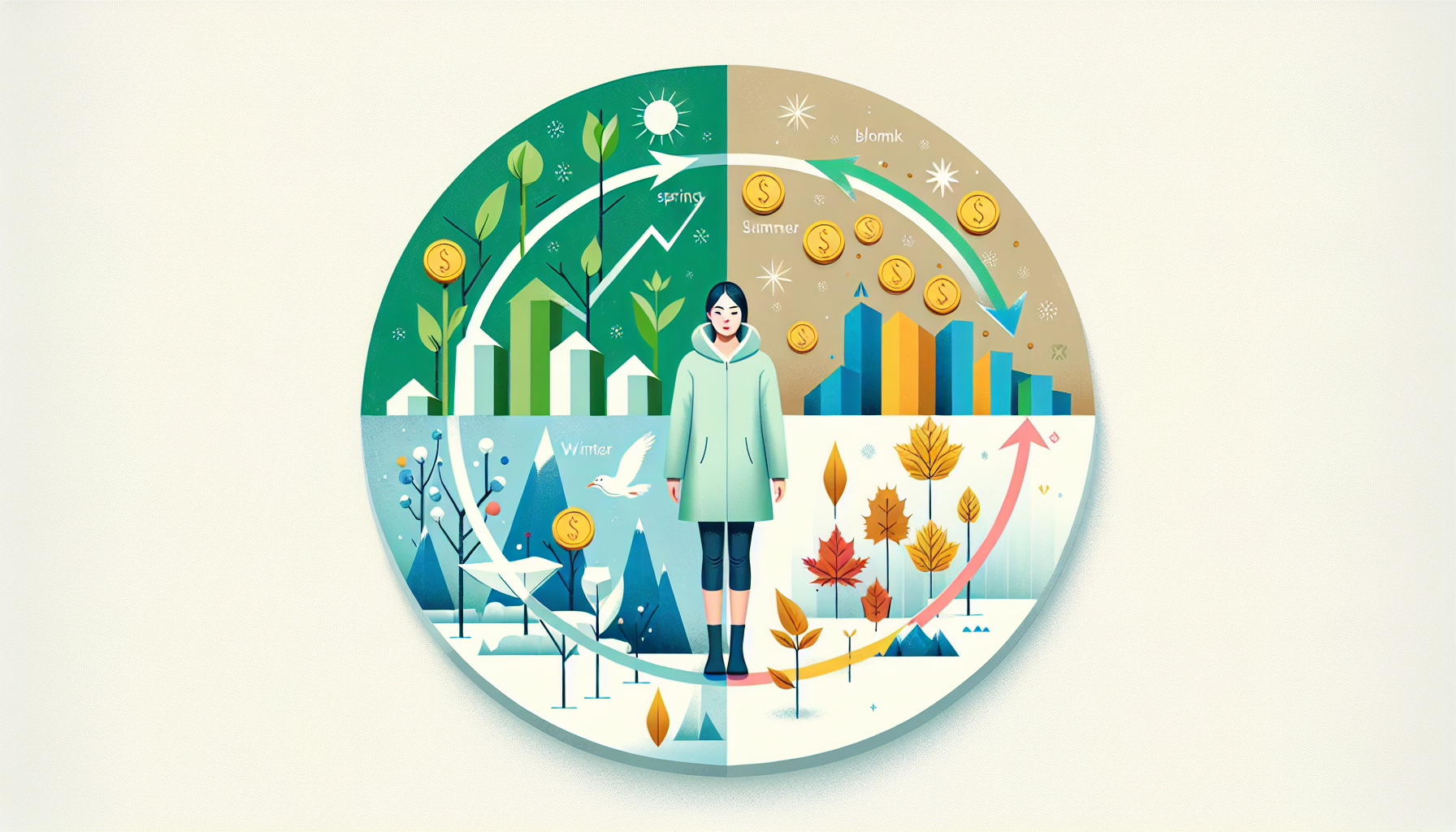 투자 사계절 사이클 - 경제 상황에 따른 자산 변화를 봄여름가을겨울로 표현한 일러스트
