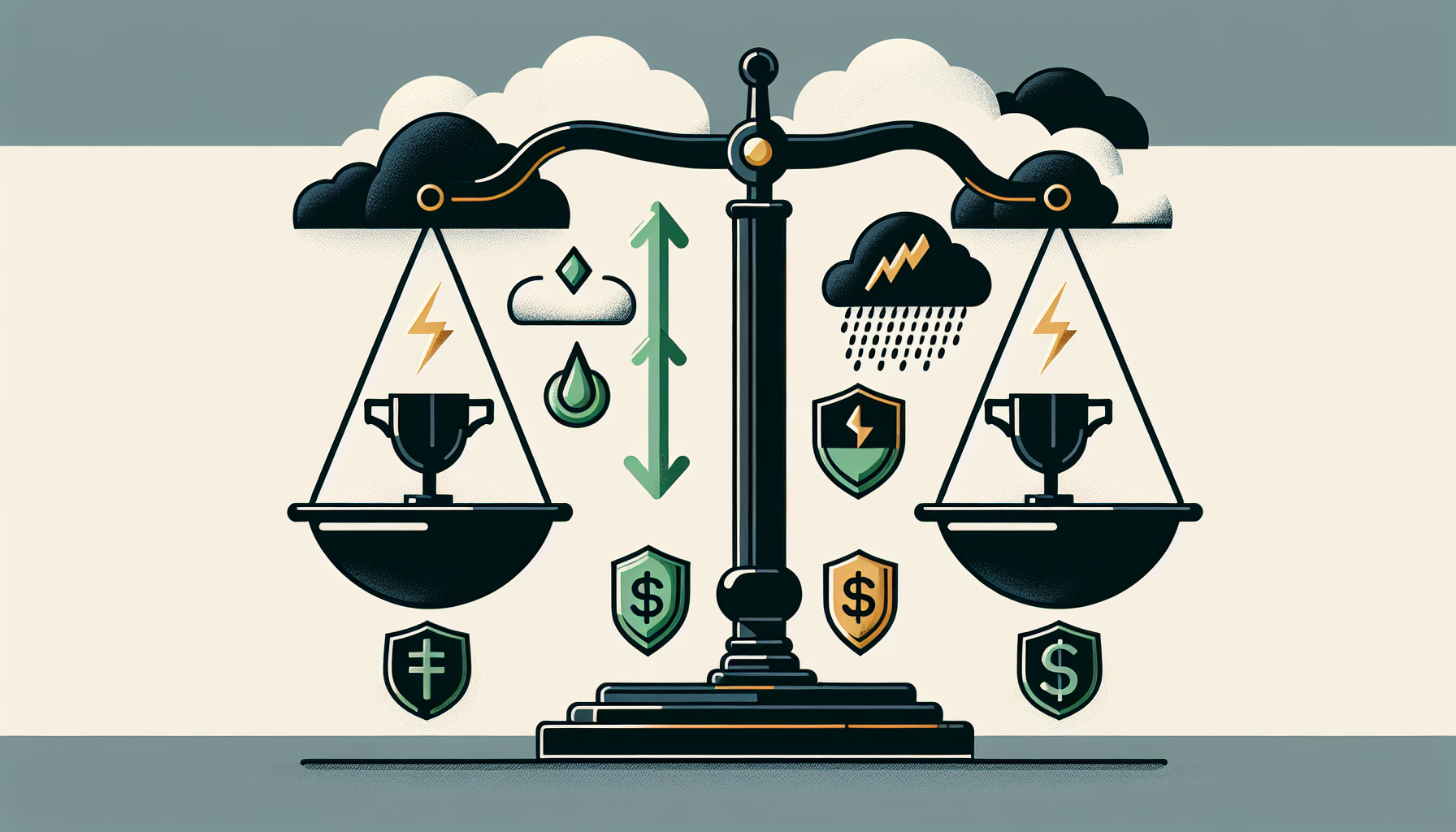 올웨더 포트폴리오 장단점 균형 - 강세장 수익률 한계와 금리 상승 리스크를 표현한 저울 일러스트