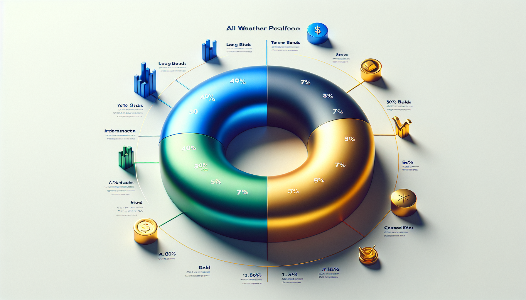 사계절 포트폴리오 자산 배분 비율 도넛 차트 - 주식 채권 금 원자재