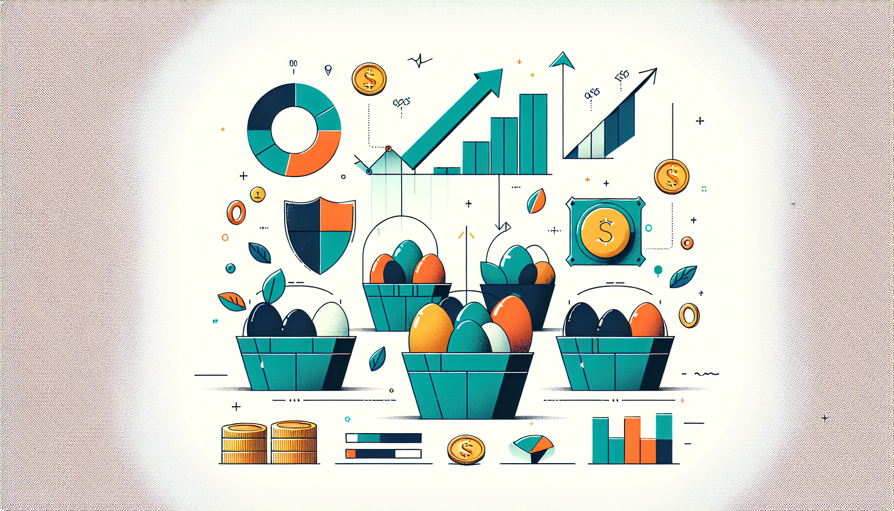 자산배분 투자 개념을 달걀과 바구니로 표현한 분산투자 일러스트