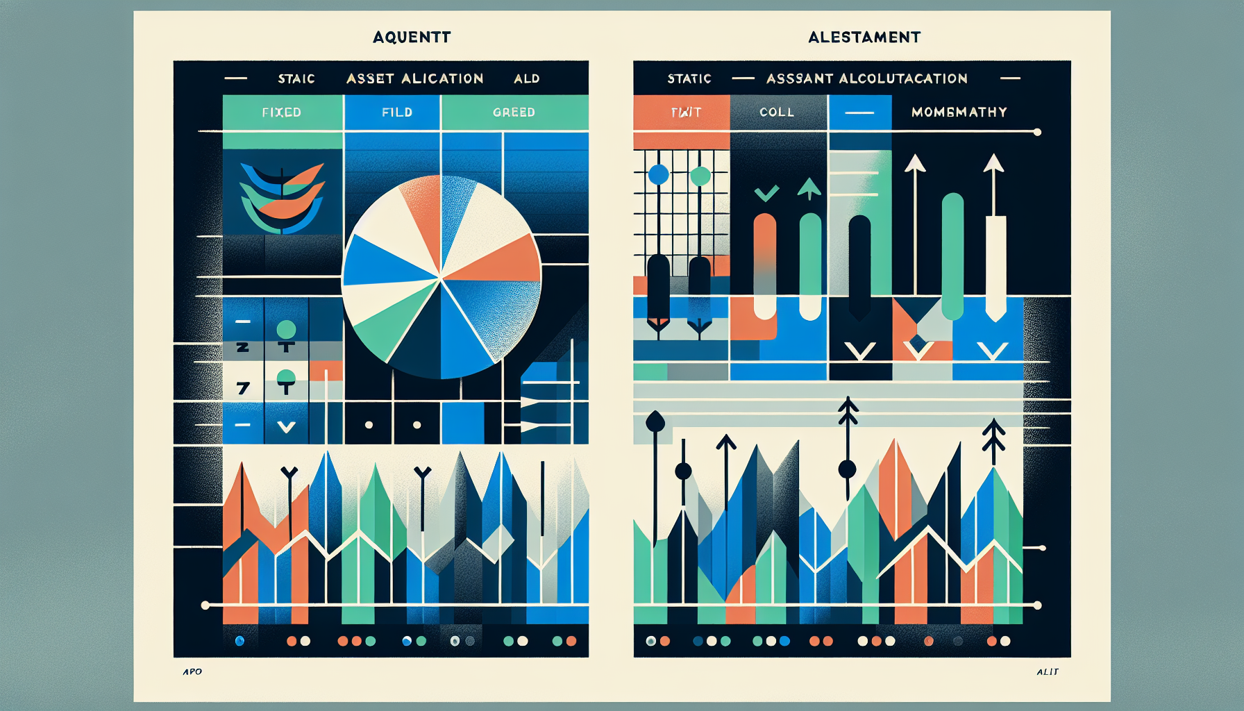 정적 자산배분과 동적 자산배분을 비교하는 두 패널 일러스트