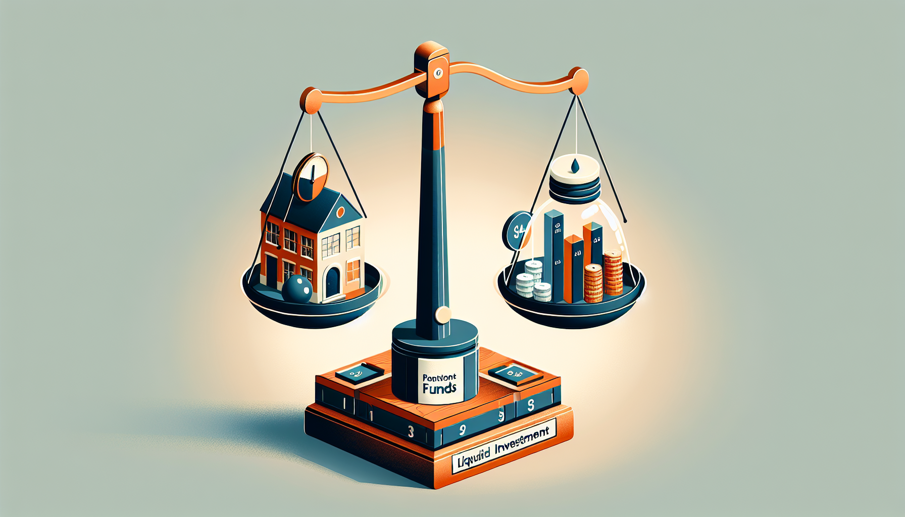 부동산, 연금, 유동자산, 비상예비금의 균형 잡힌 자산배분 일러스트