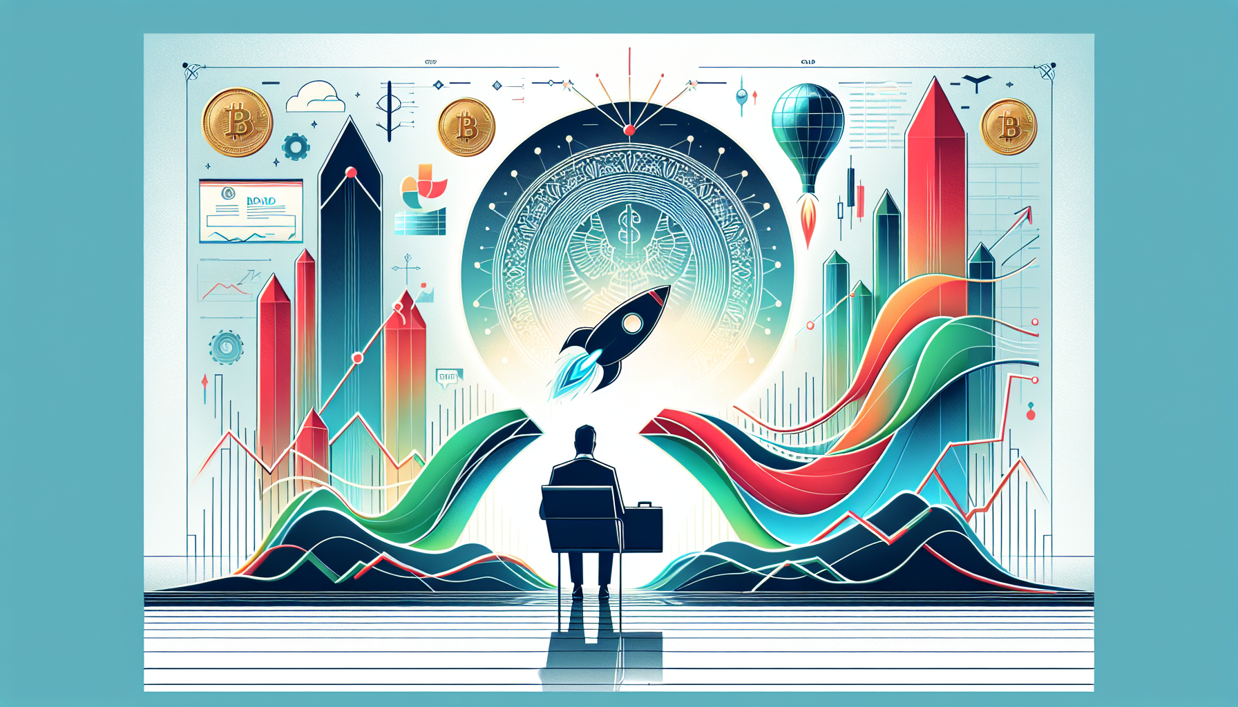 주식과 금의 화려한 변동성과 채권의 안정성을 대비한 투자 초보자 일러스트