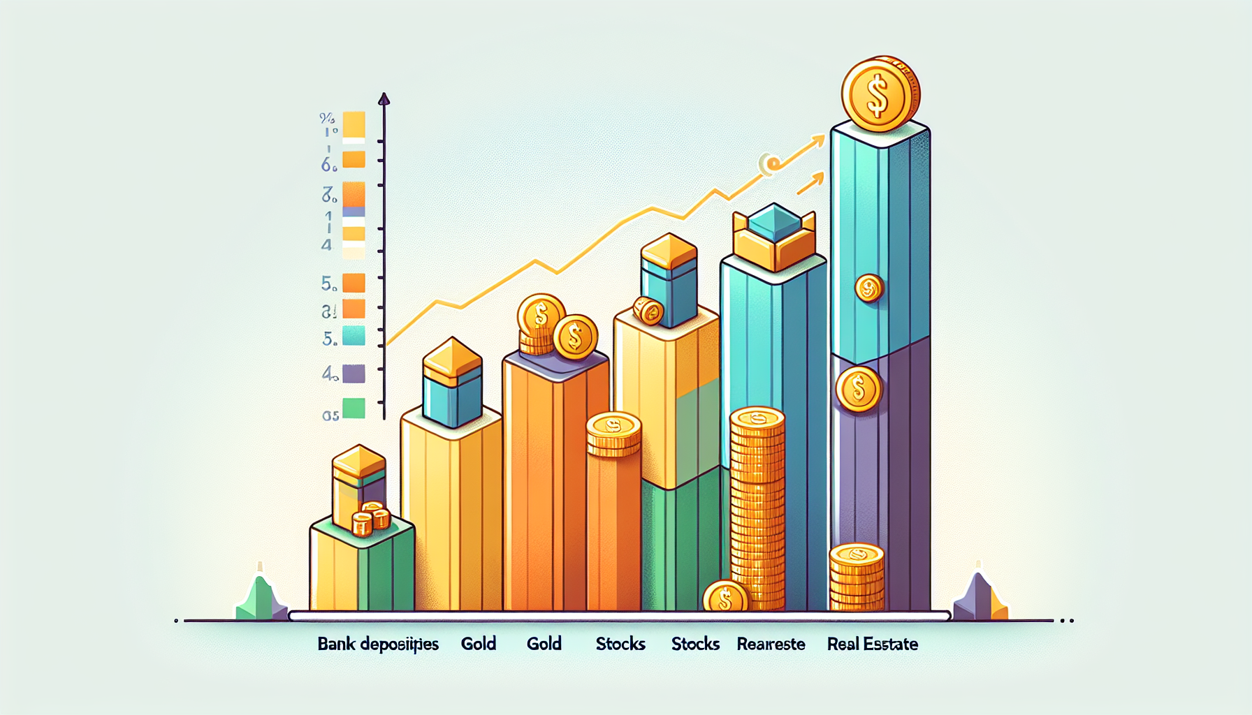 자산 유형별 연평균 수익률 비교를 나타낸 컬러 바 차트 일러스트