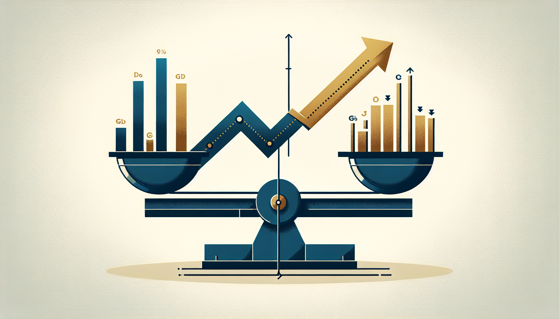 경제 성장률 하락과 채권 가격 상승의 역관계를 표현한 시소 다이어그램