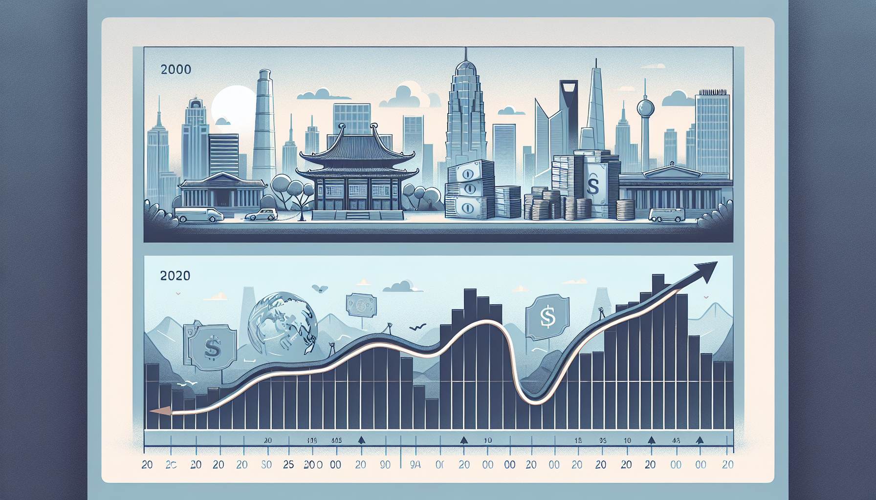 일본의 저금리 경험과 한국의 유사한 경제 흐름을 비교한 타임라인 일러스트