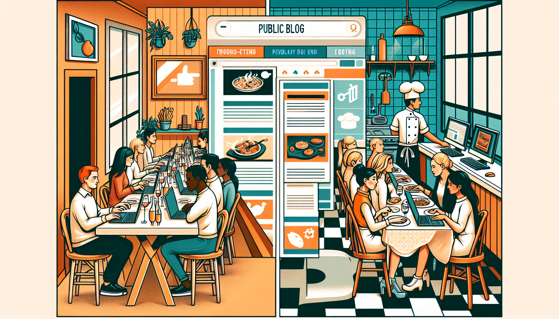 블로그 어드민 페이지 개념 - 프론트엔드와 관리자 대시보드의 역할 분리 일러스트