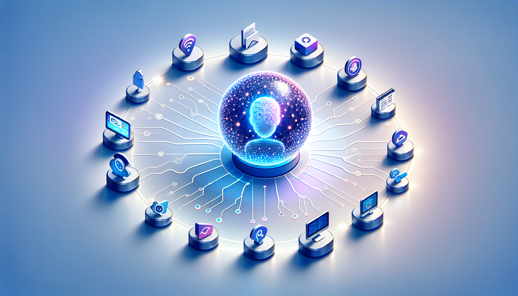 AI가 Gmail, Notion, Slack 등 다양한 앱과 연결되어 자동화 작업을 수행하는 개념도