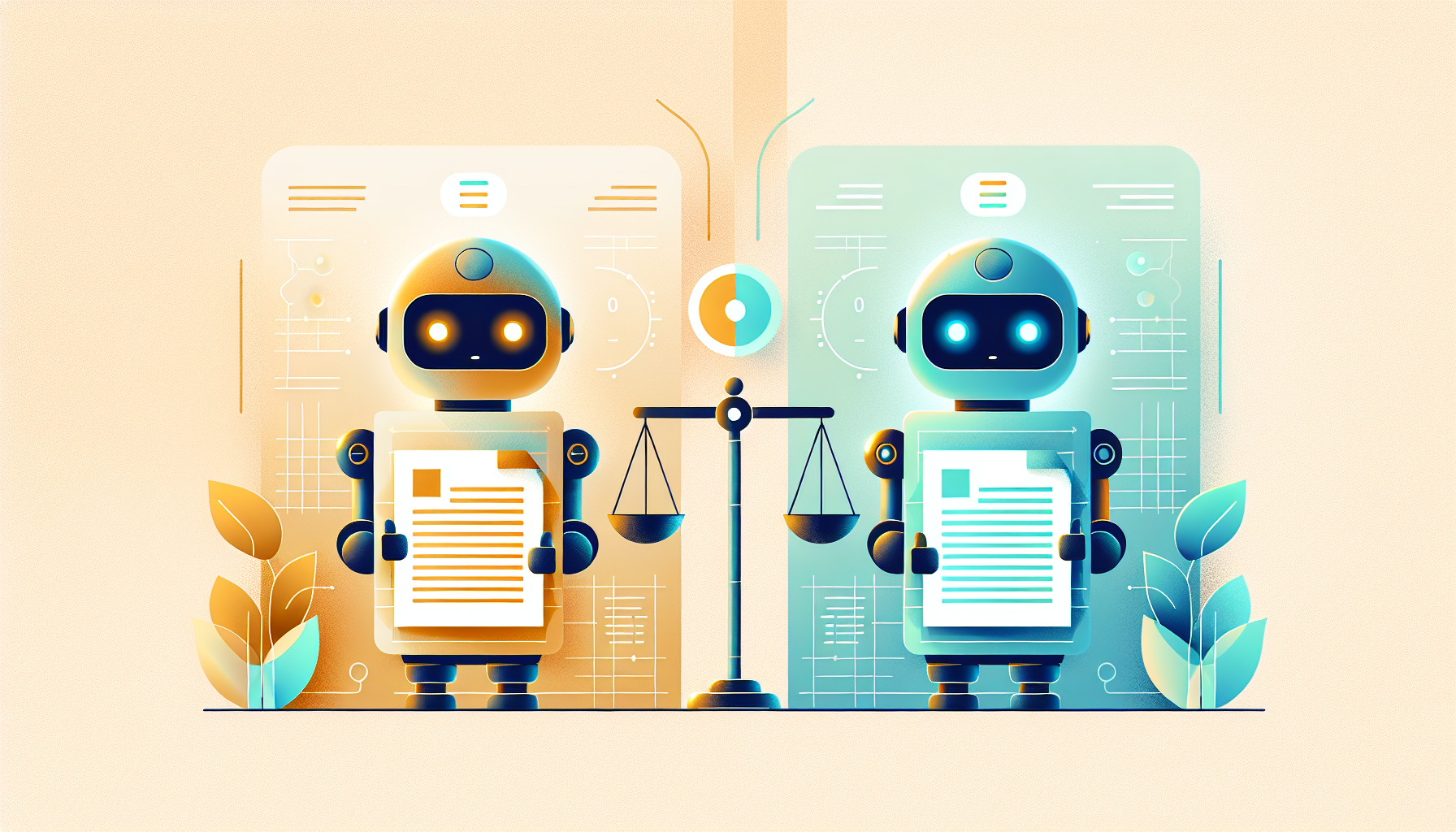 Claude와 GPT 두 AI 모델을 비교하는 블로그 자동화 도구 선택 일러스트