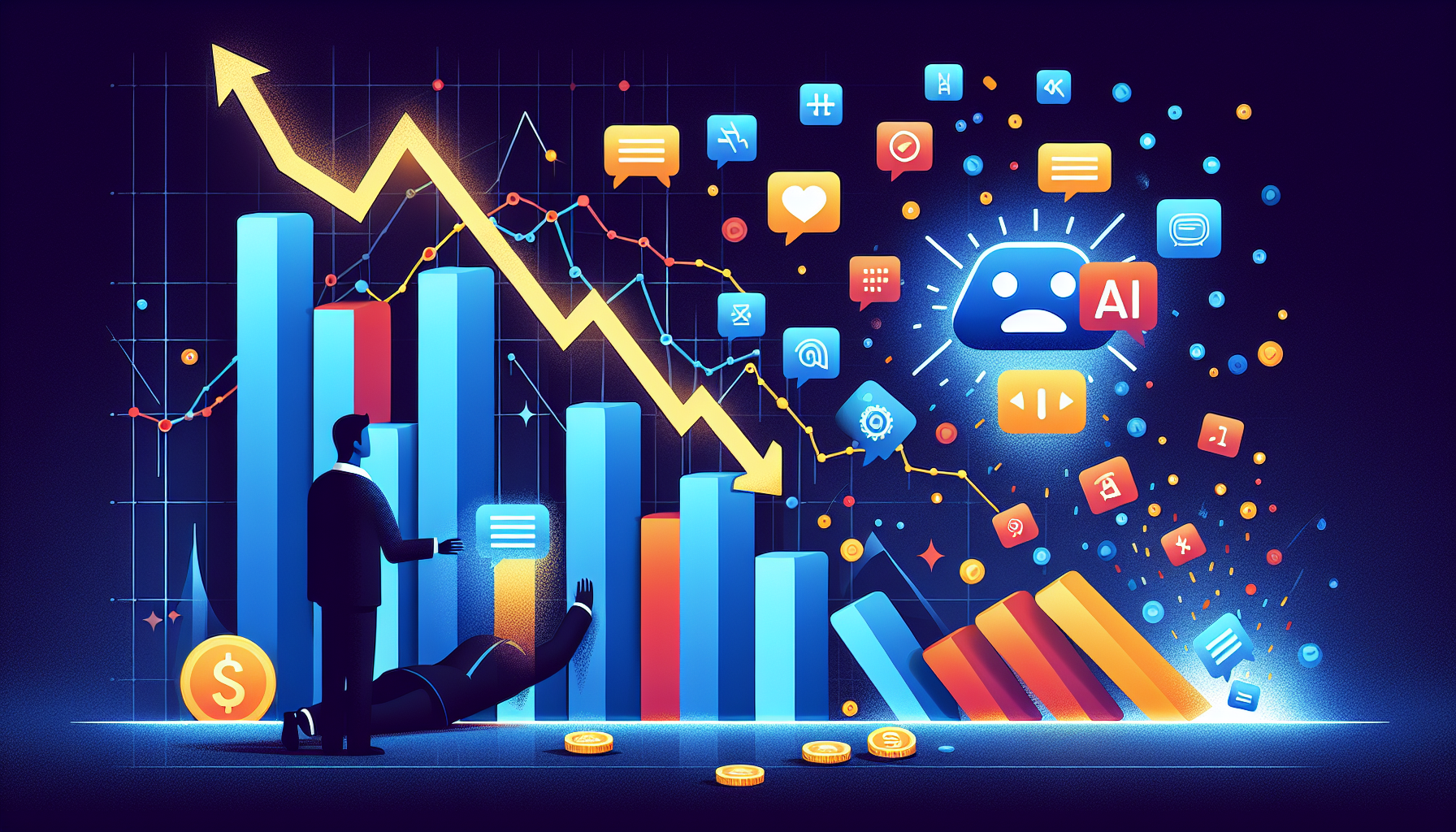 Claude Cowork 출시로 SaaS 기업 주가 하락을 나타내는 일러스트