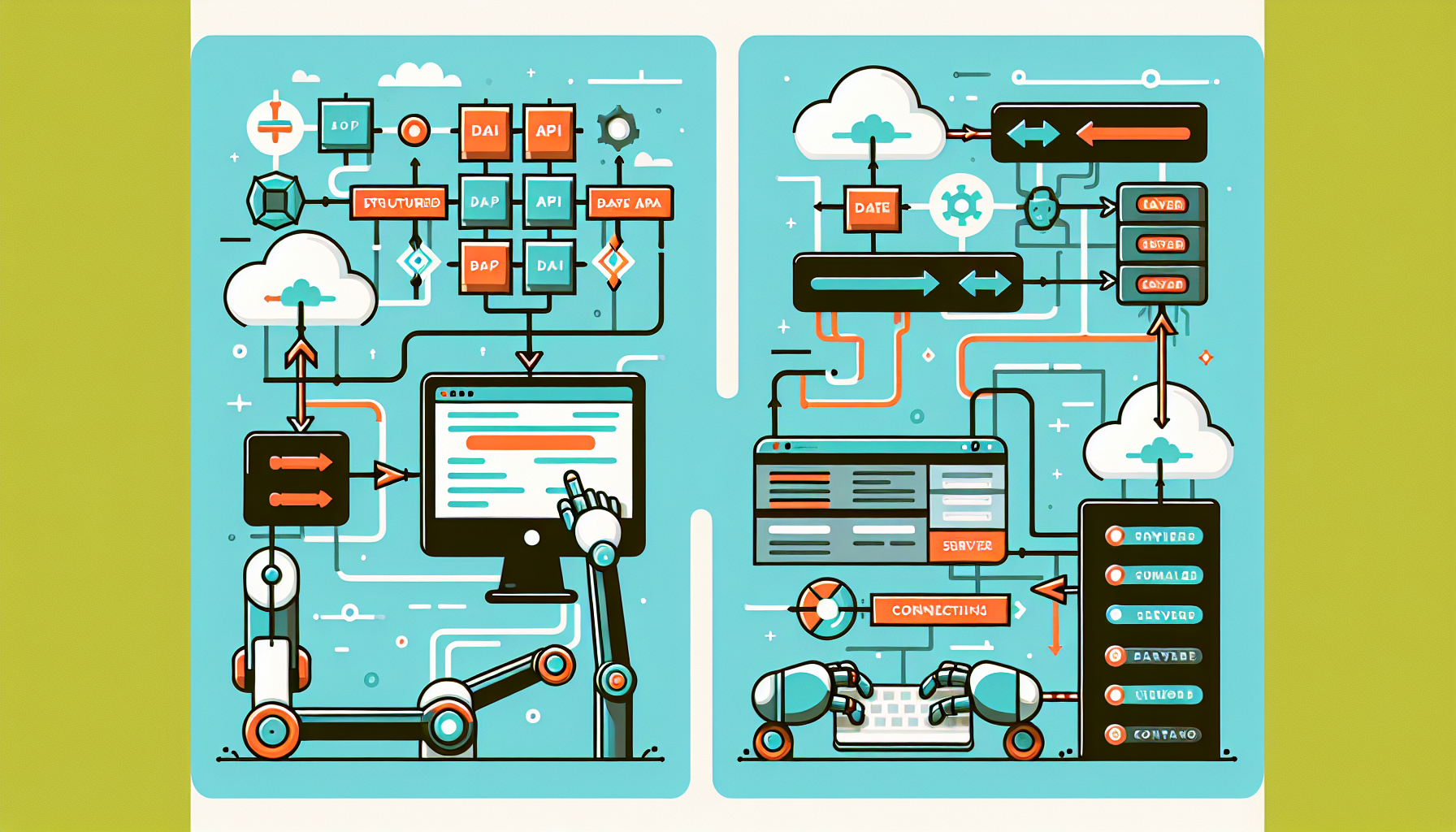 API 방식과 브라우저 자동화 방식을 비교하는 웹 자동화 개념 다이어그램