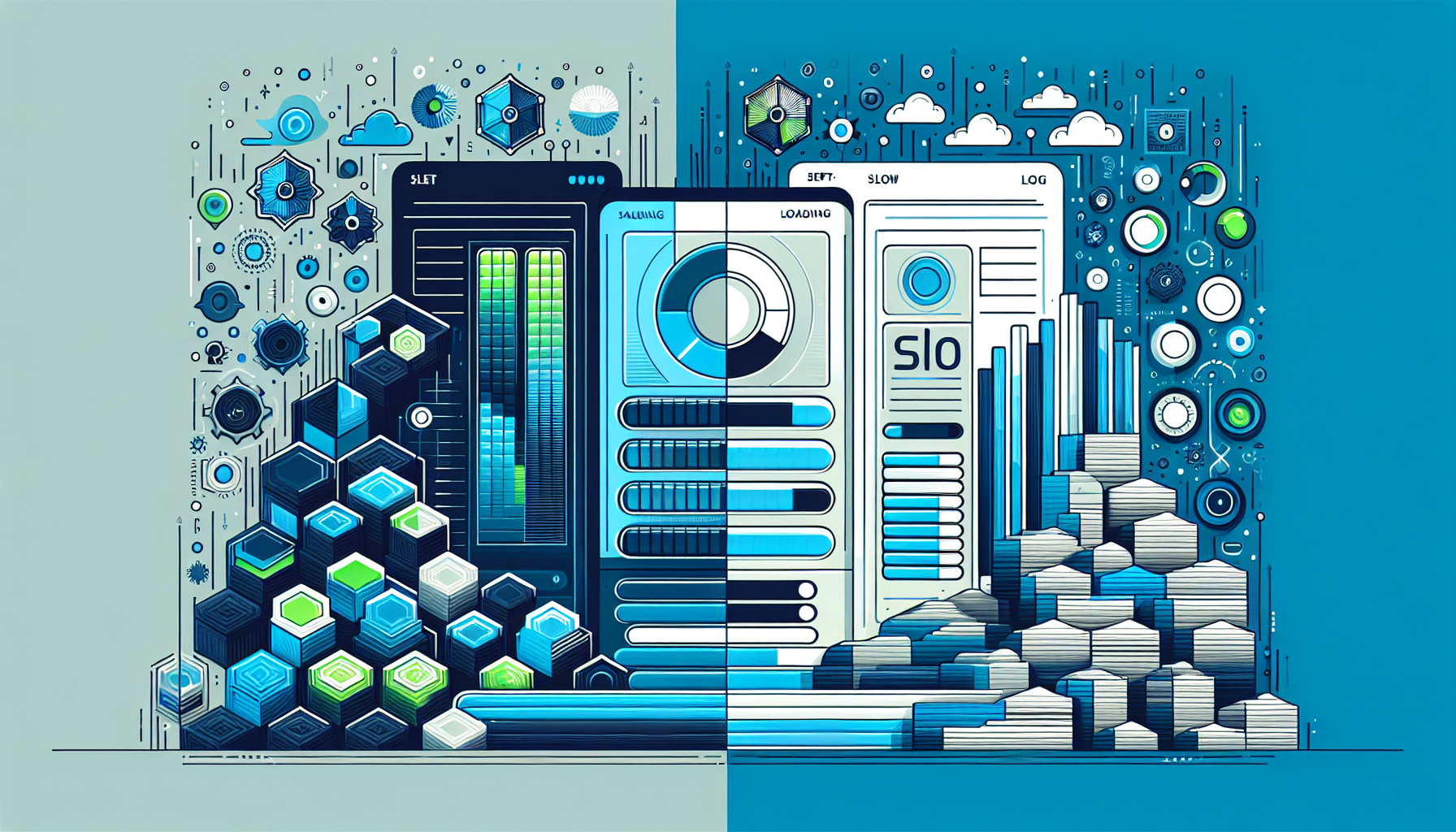 시간이 지남에 따라 데이터가 누적되면서 대시보드 성능이 저하되는 과정을 보여주는 일러스트