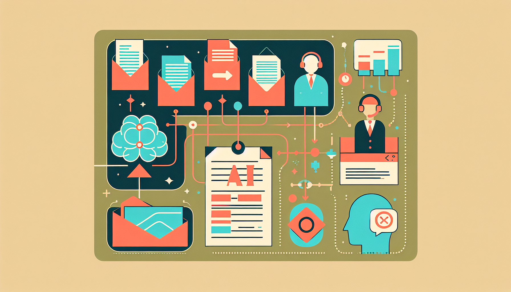 고객 응대 자동화 시나리오 - 다양한 문서 형식이 AI를 통해 정리된 답변으로 변환되는 워크플로우