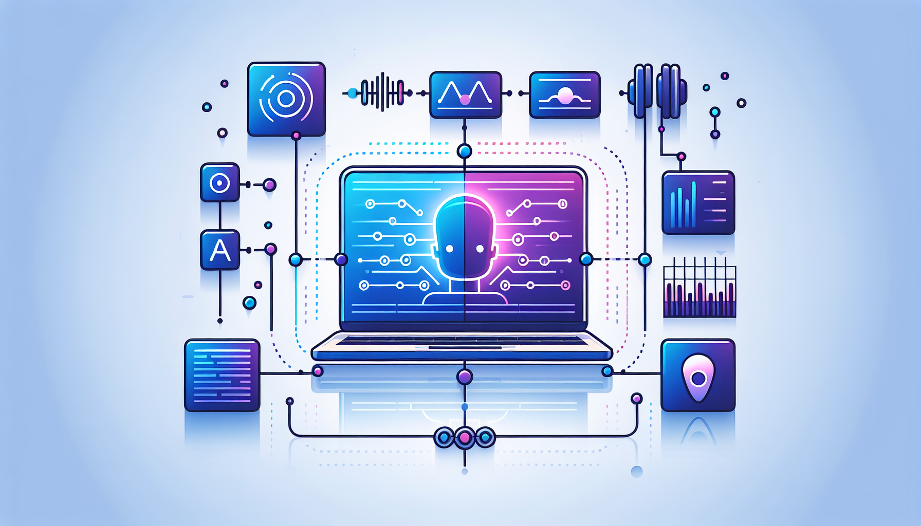 화면 공유, 영상 분석, 음성 분석 등 Google AI Studio의 차별화된 핵심 기능 일러스트