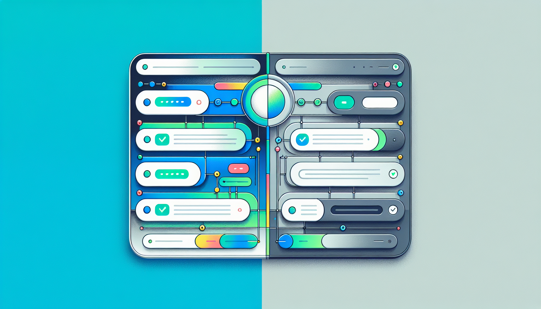 Google AI Studio와 ChatGPT Plus 기능 비교를 나타낸 대칭 일러스트