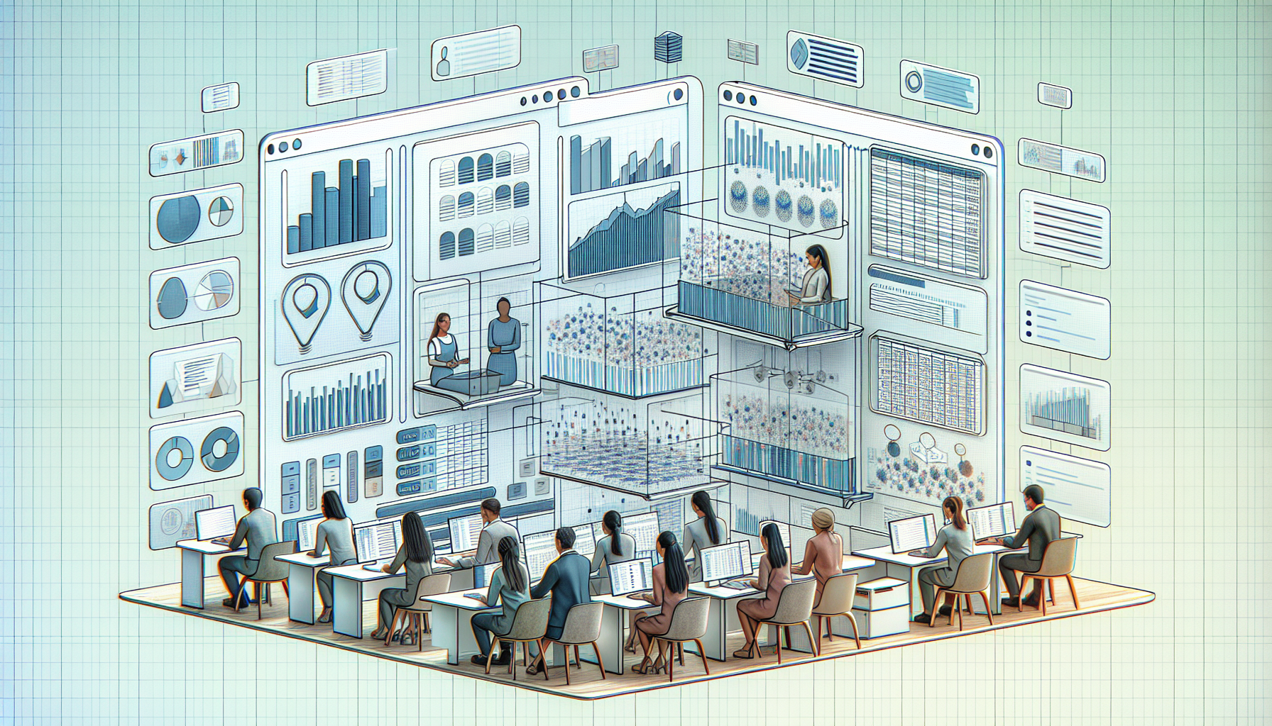 그룹화 보기와 필터 보기를 통해 동일한 데이터를 다양한 관점에서 분석하는 방법을 보여주는 일러스트