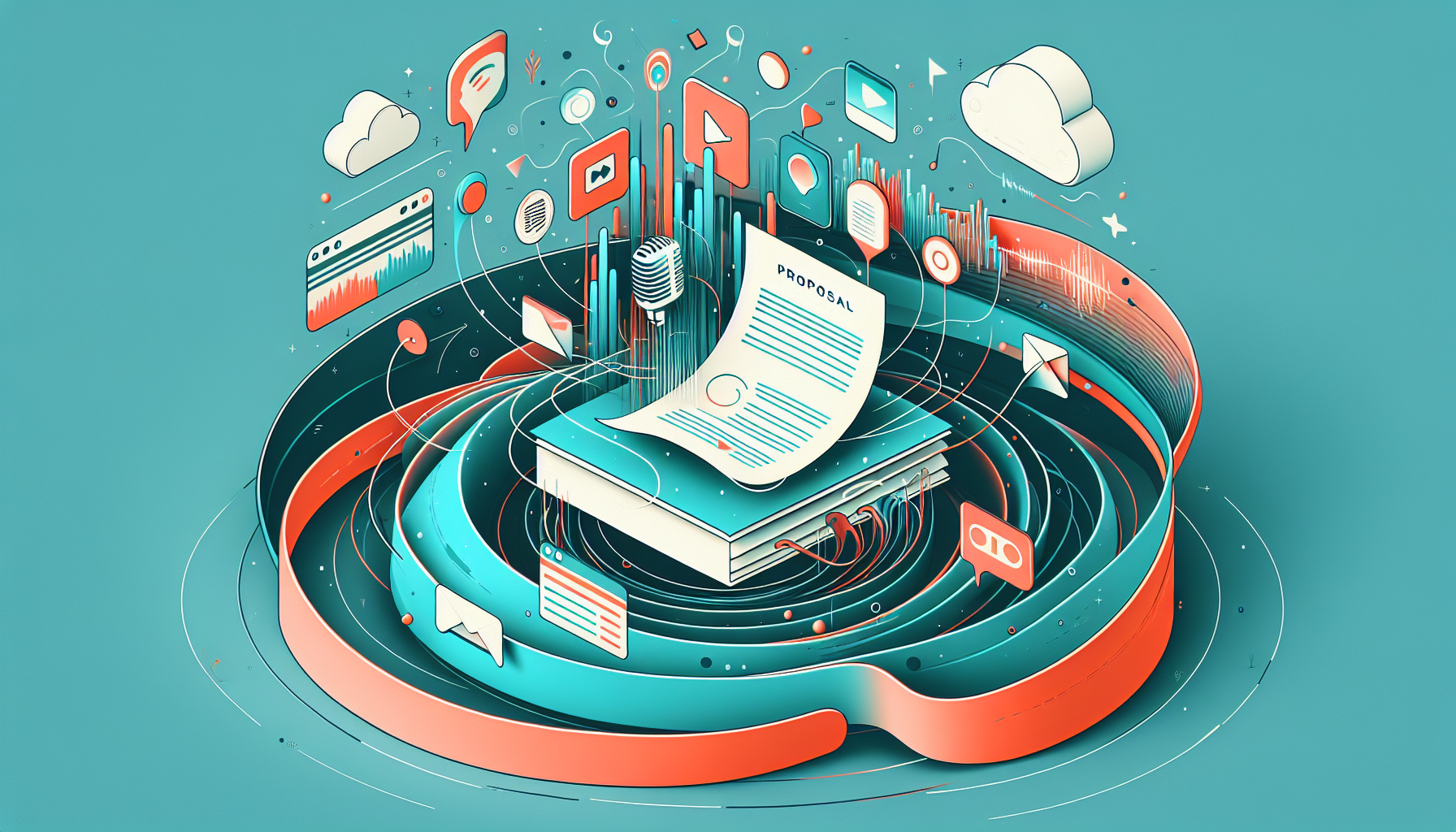 AI로 제안서를 다양한 형태로 변환하는 과정 일러스트