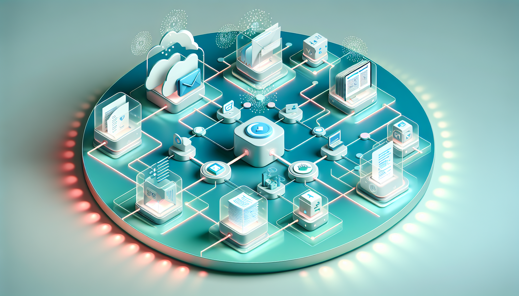 구글 워크스페이스 생태계의 네이티브 통합을 보여주는 아이소메트릭 다이어그램
