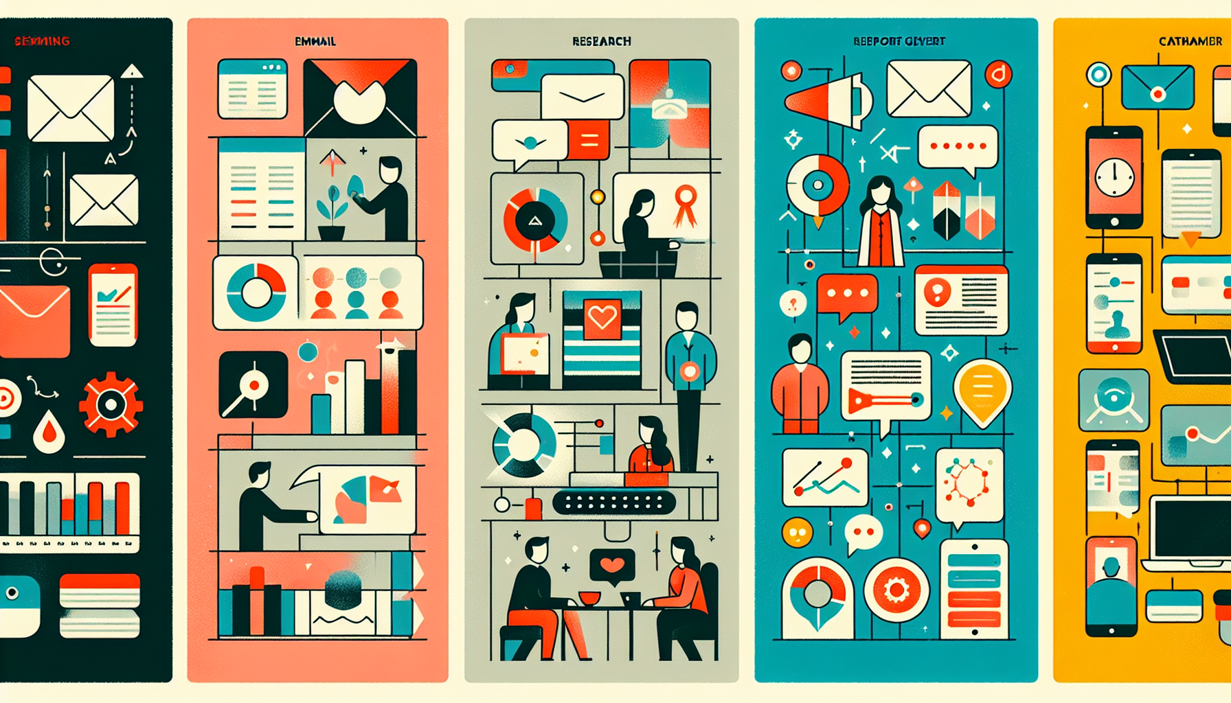 이메일 관리, 리포트 자동화, 고객 문의 처리 등 실무 활용 시나리오를 보여주는 일러스트